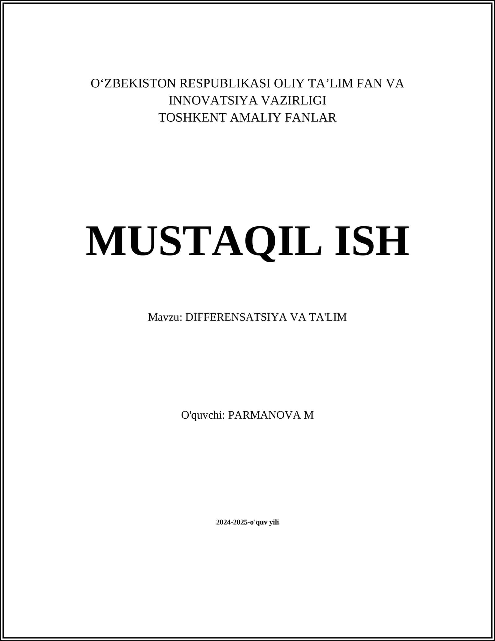 DIFFERENSATSIYA VA TA'LIM