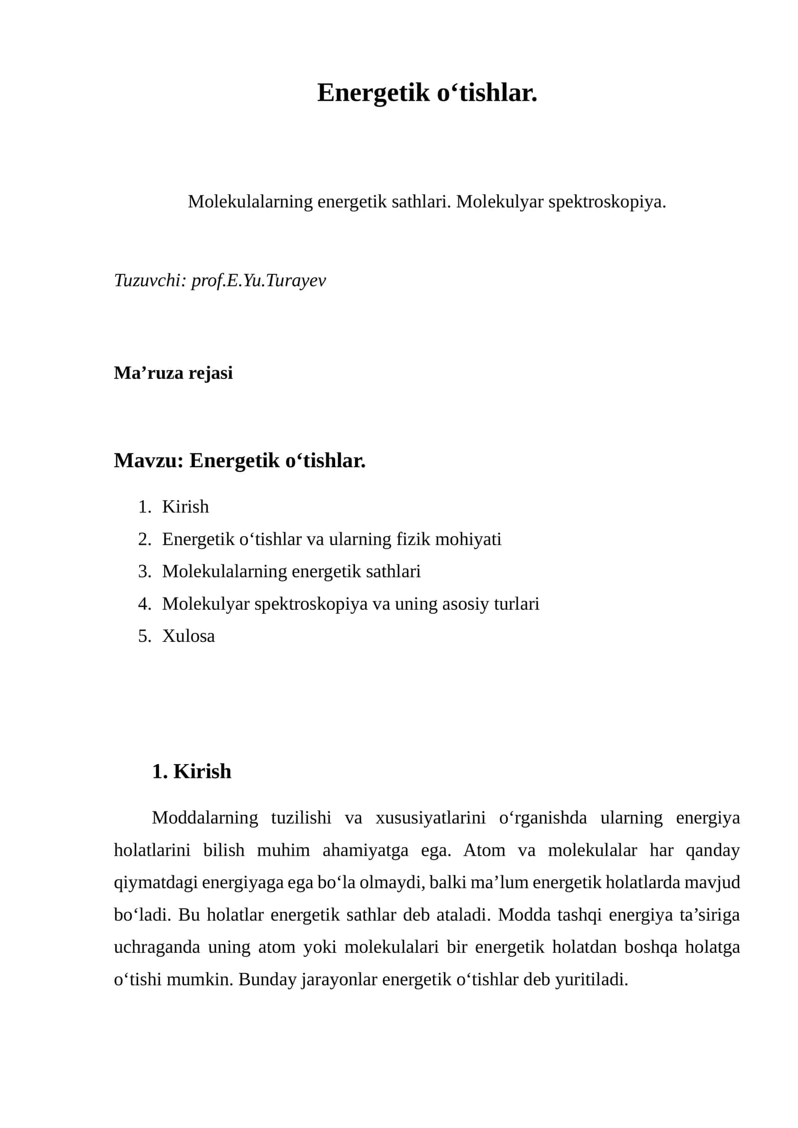 Energetik o‘tishlar