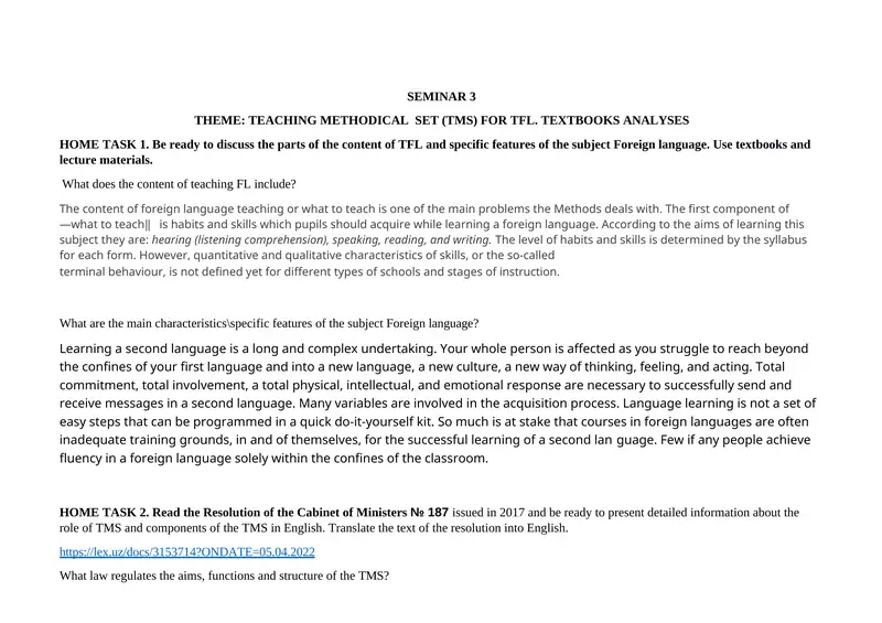 TEACHING METHODICAL SET (TMS) FOR TFL
