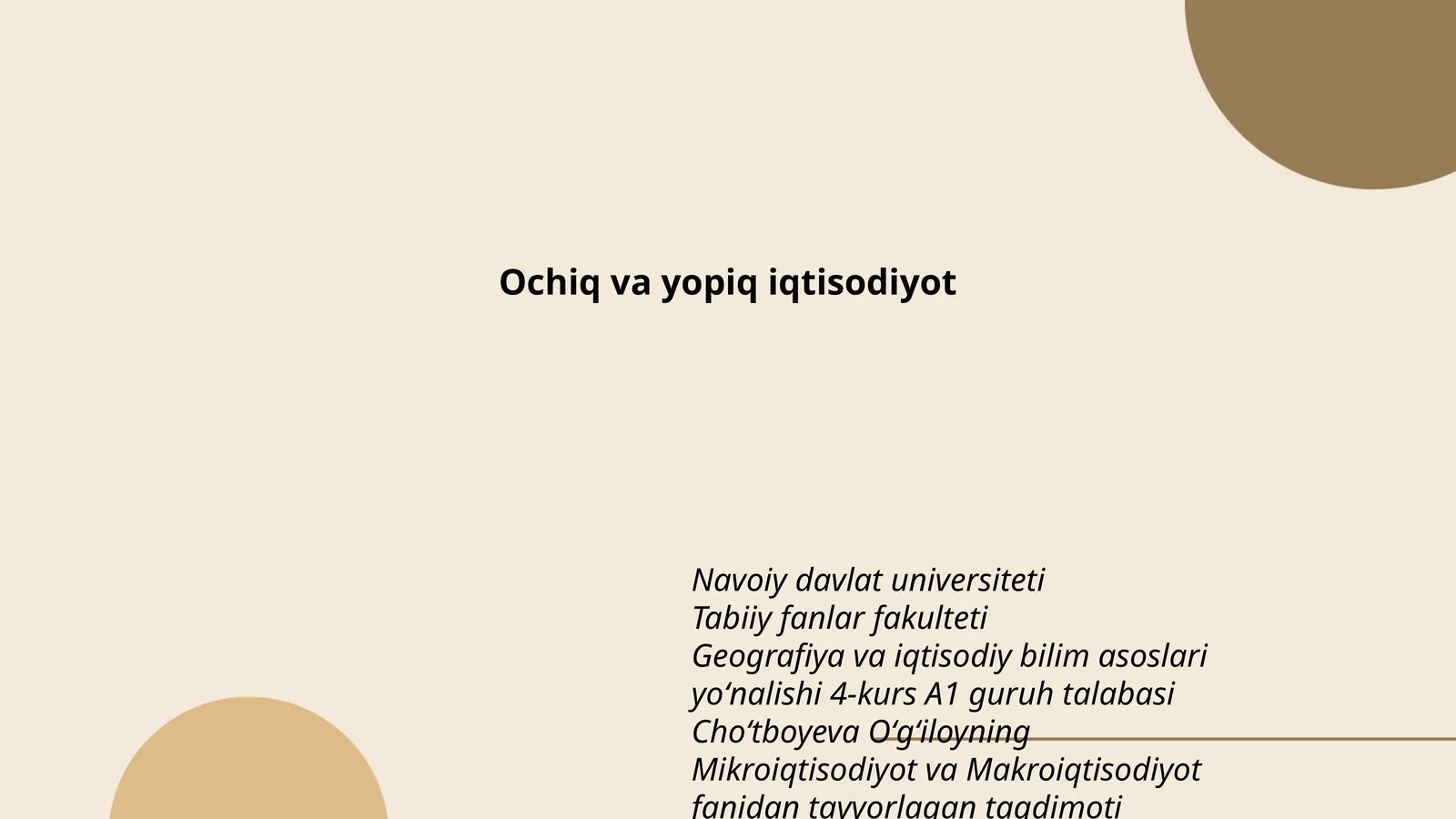 Mikroiqtisodiyot va Makroiqtisodiyot taqdimoti
