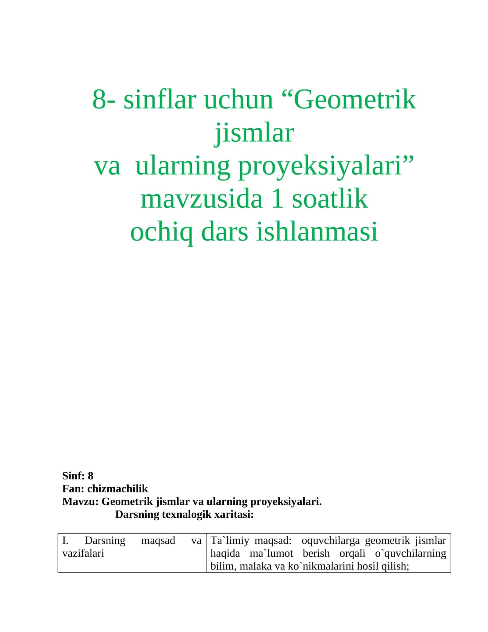 Geometrik jismlar va ularning proyeksiyalari