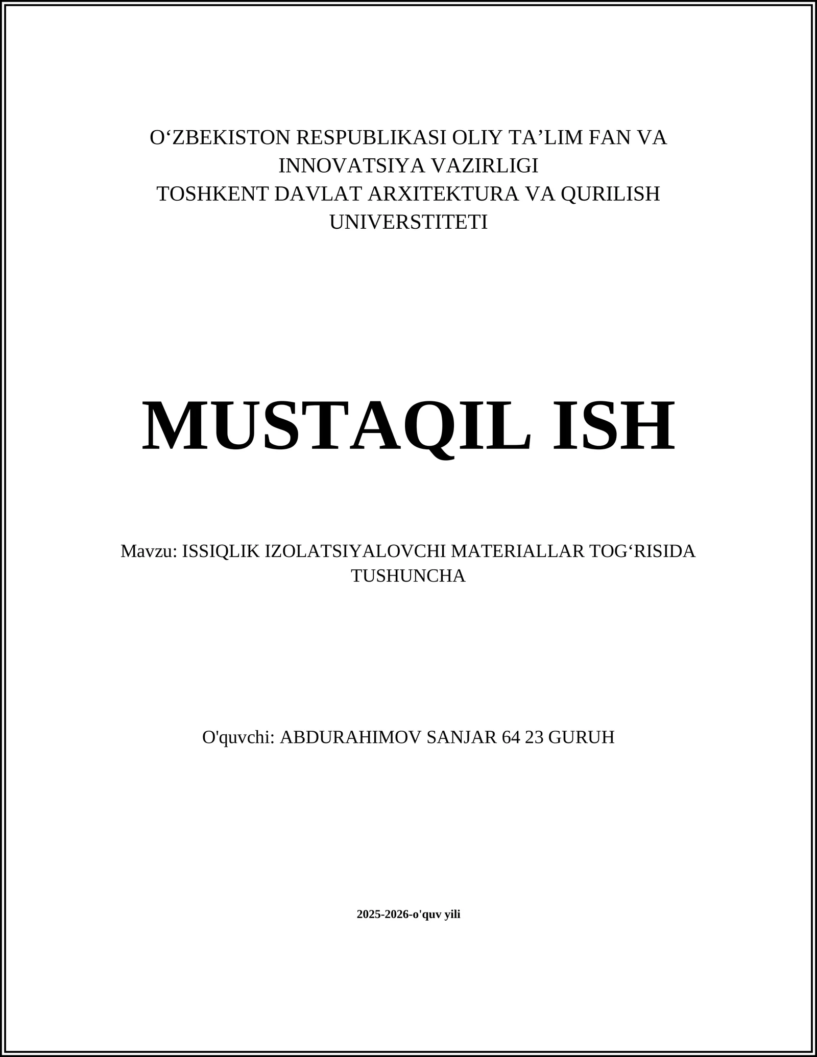 ISSIQLIK IZOLATSIYALOVCHI MATERIALLAR