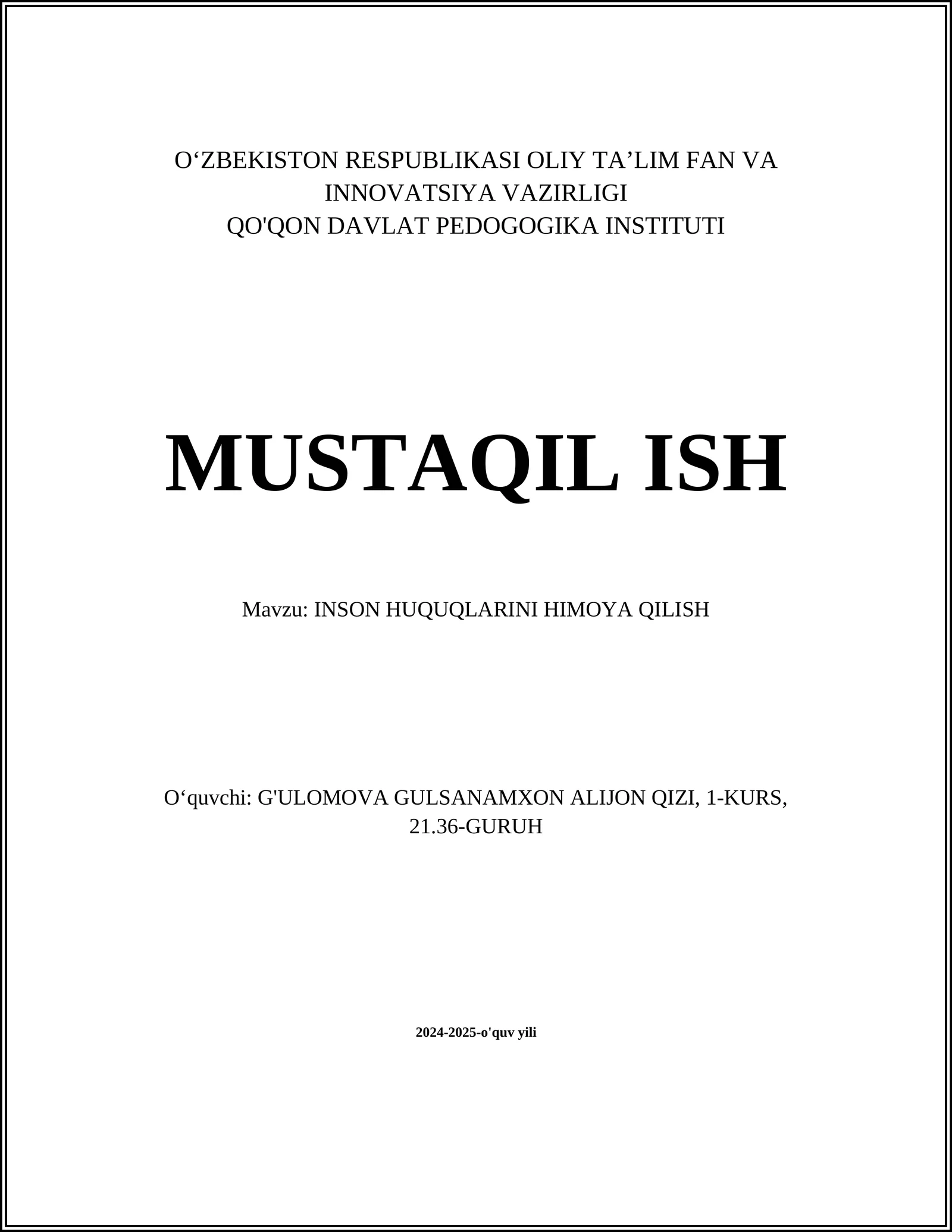 INSON HUQUQLARINI HIMOYA QILISH
