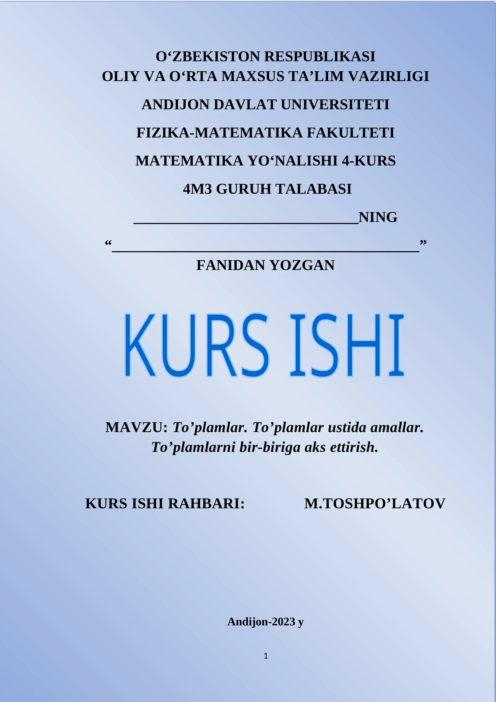 To’plamlar. To’plamlar ustida amallar. To’plamlarni bir-biriga aks ettirish