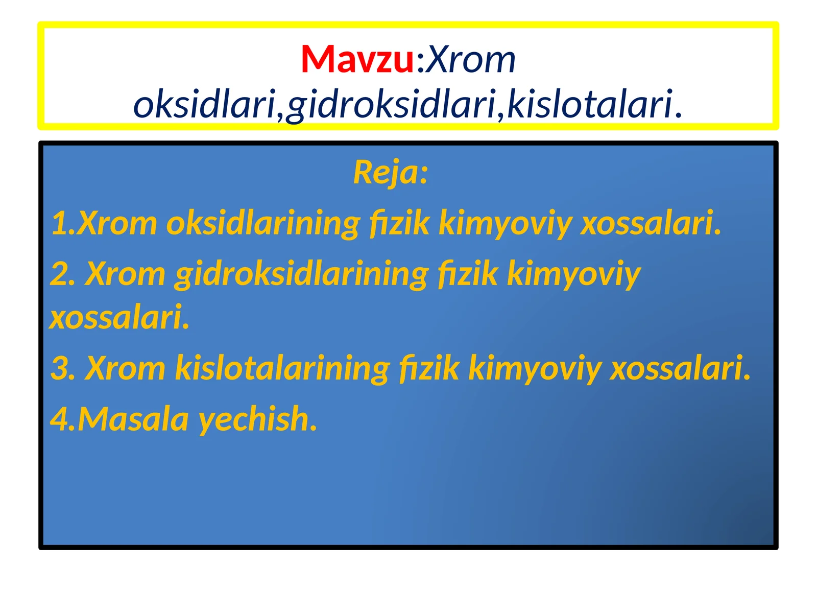 Xrom oksidlari, gidroksidlari, kislotalari