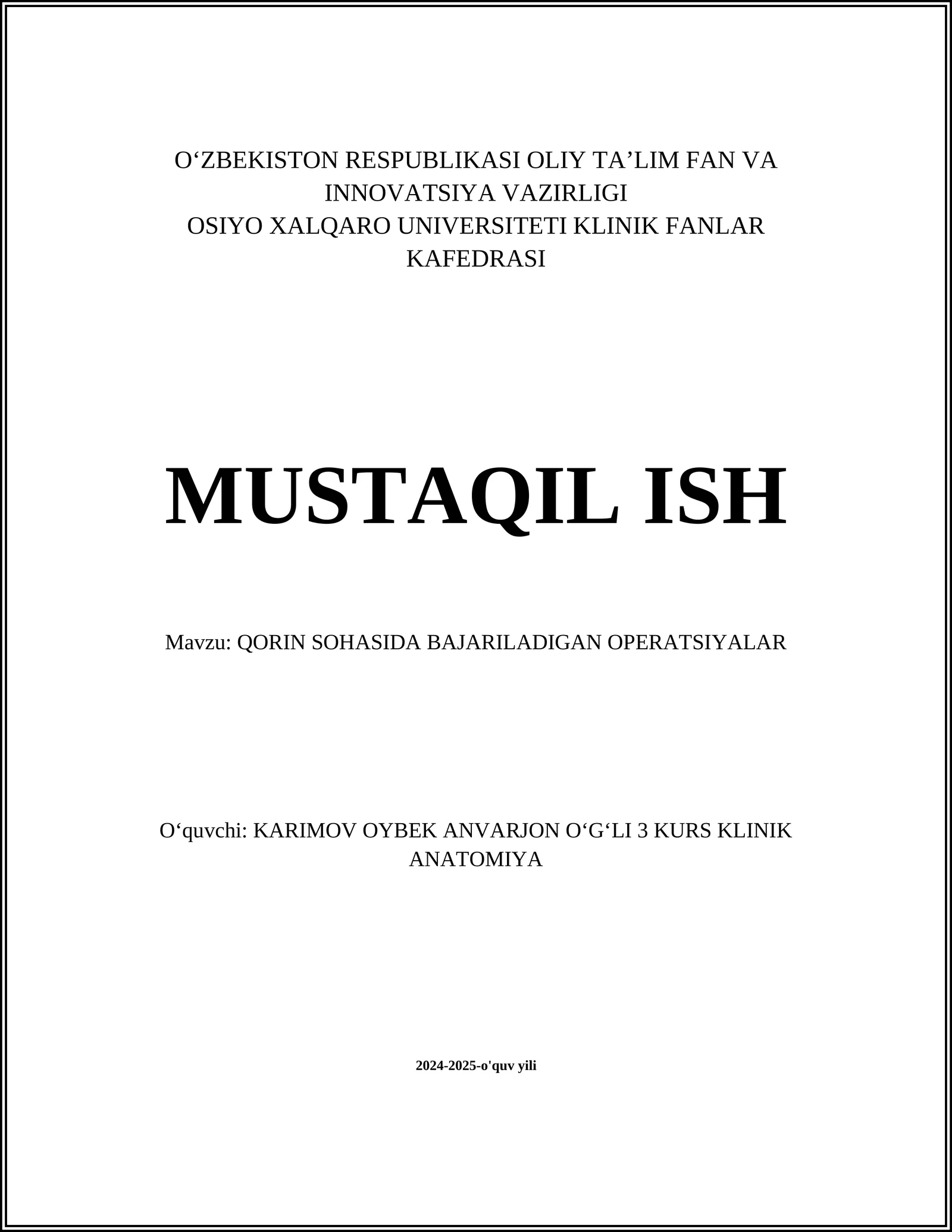 Qorin sohasida bajariladigan operatsiyalar