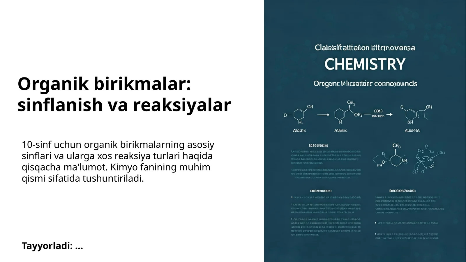 Organik birikmalar: sinflanish va reaksiyalar