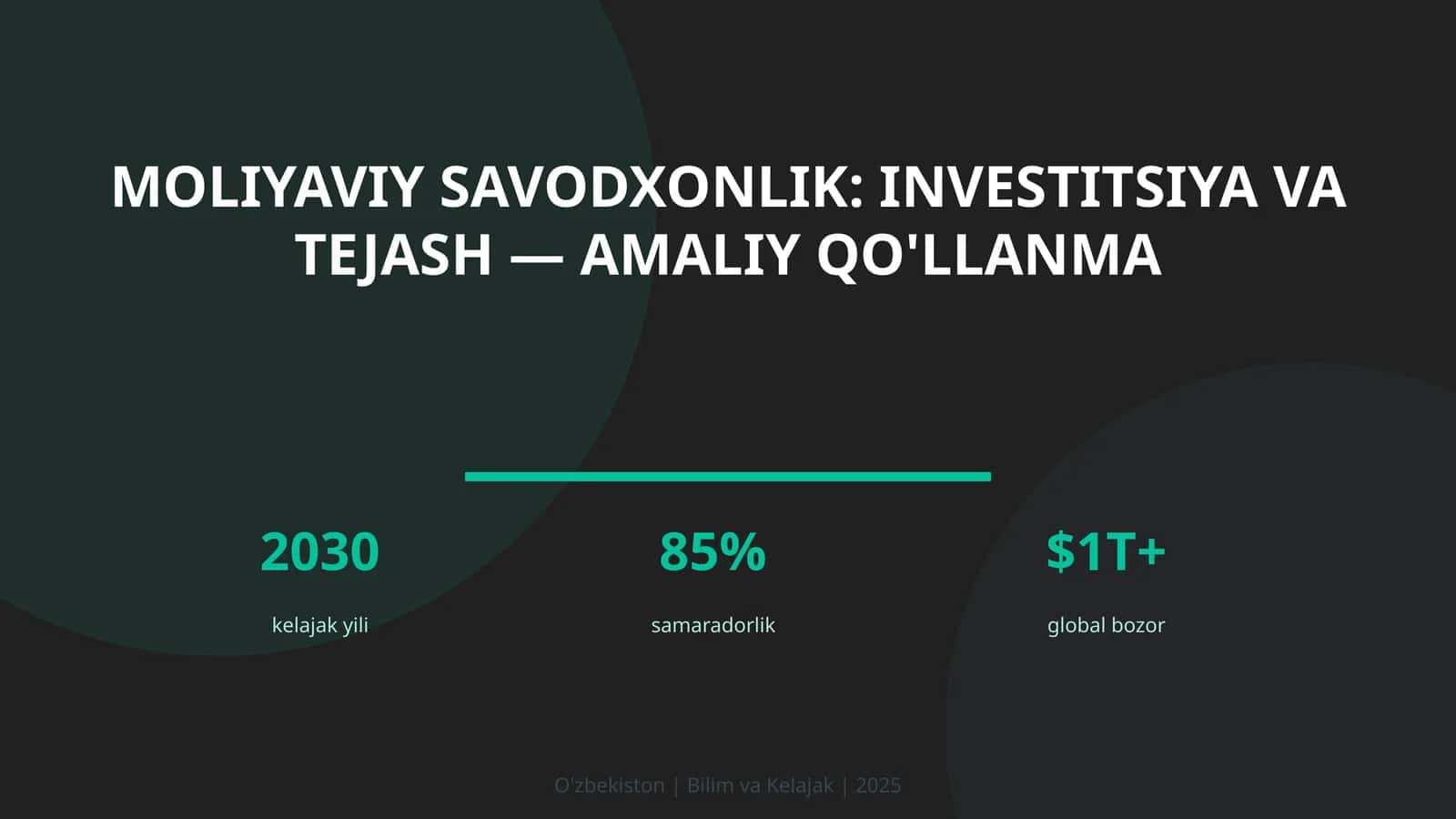 Moliyaviy savodxonlik: investitsiya va tejash — amaliy qo'llanma