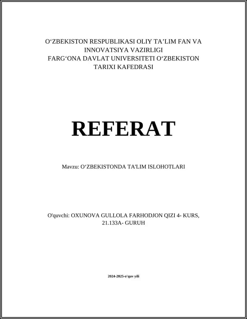 OʻZBEKISTONDA TA'LIM ISLOHOTLARI