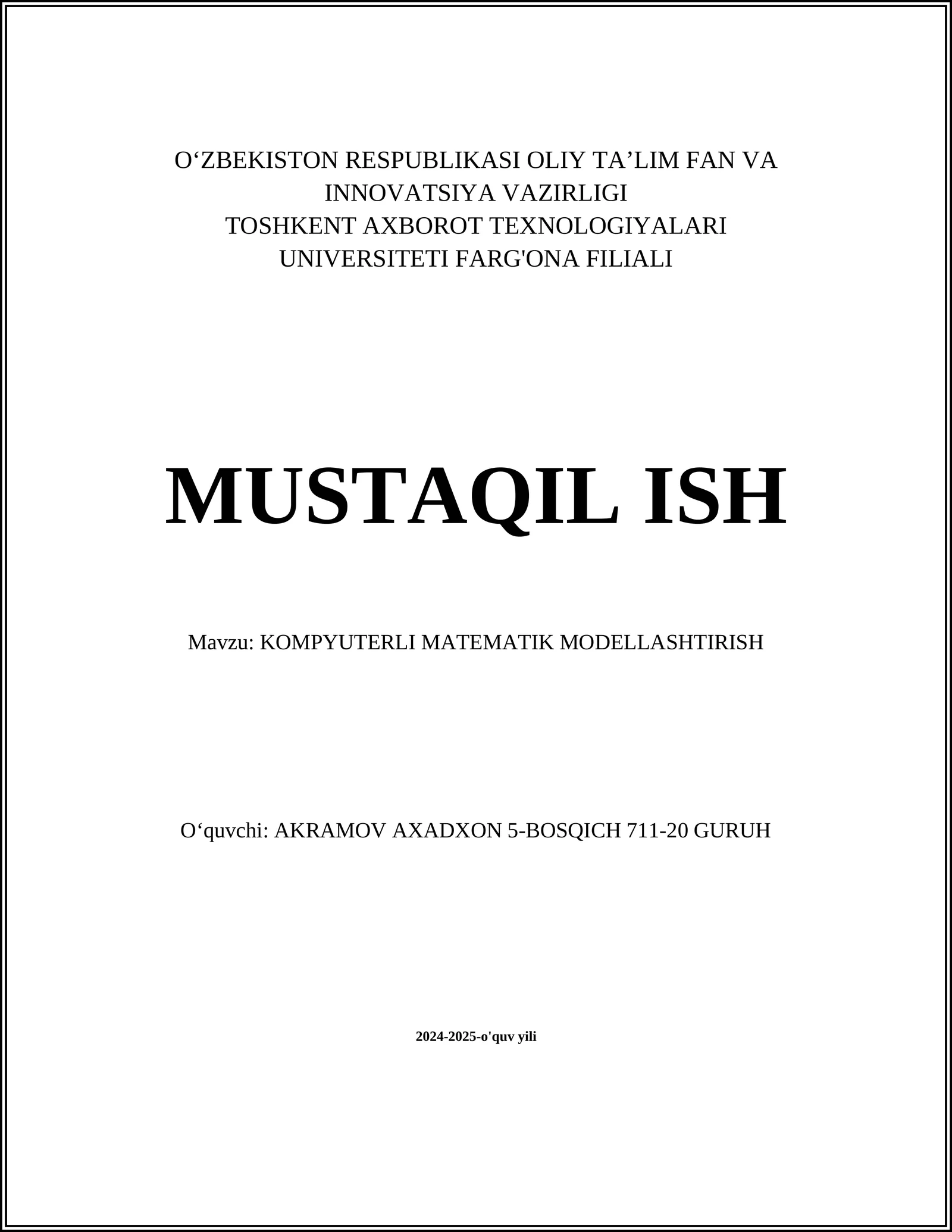 KOMPYUTERLI MATEMATIK MODELLASHTIRISH