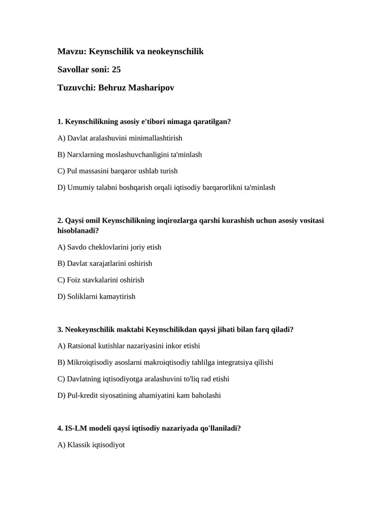 Keynschilik va neokeynschilik