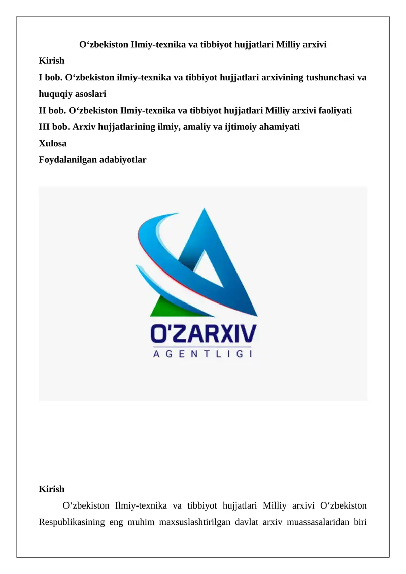 O‘zbekiston Ilmiy-texnika va tibbiyot hujjatlari Milliy arxivi