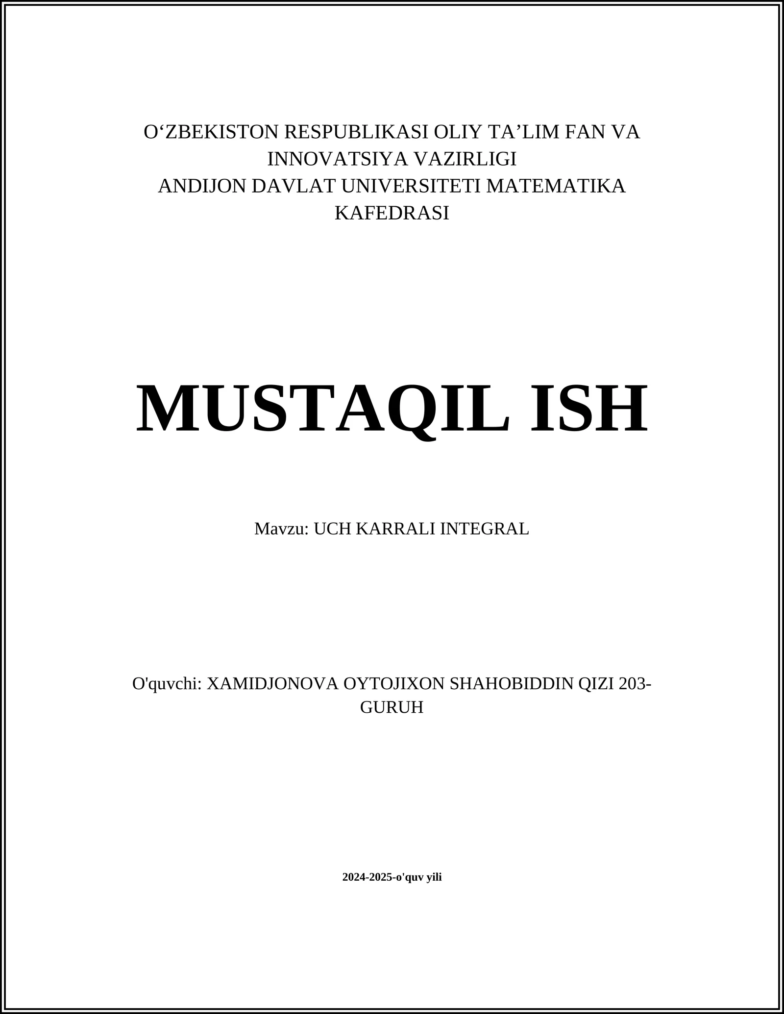 UCH KARRALI INTEGRAL