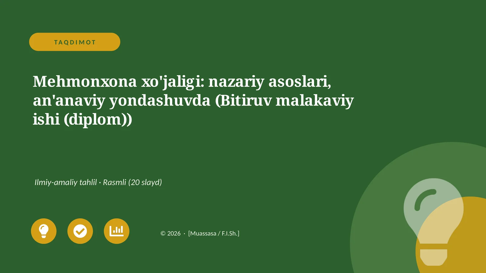 Mehmonxona xo'jaligi: nazariy asoslari, an'anaviy yondashuvda (Bitiruv malakaviy ishi (diplom))