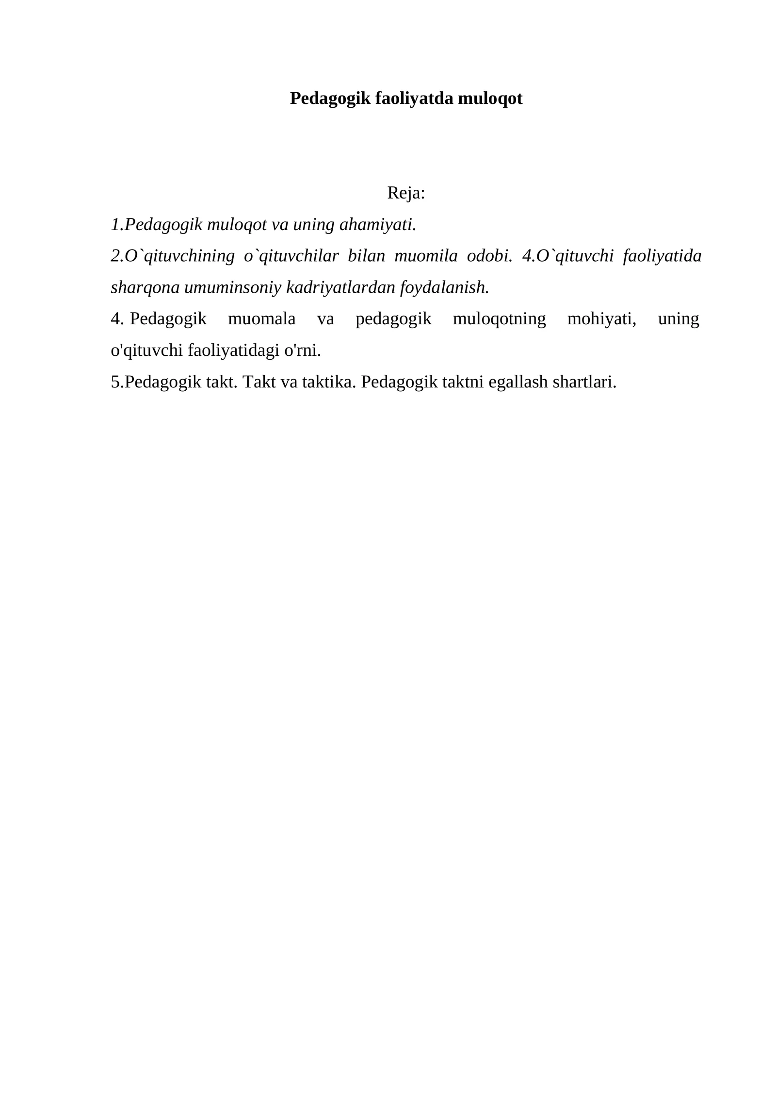 Pedagogik faoliyatda muloqot