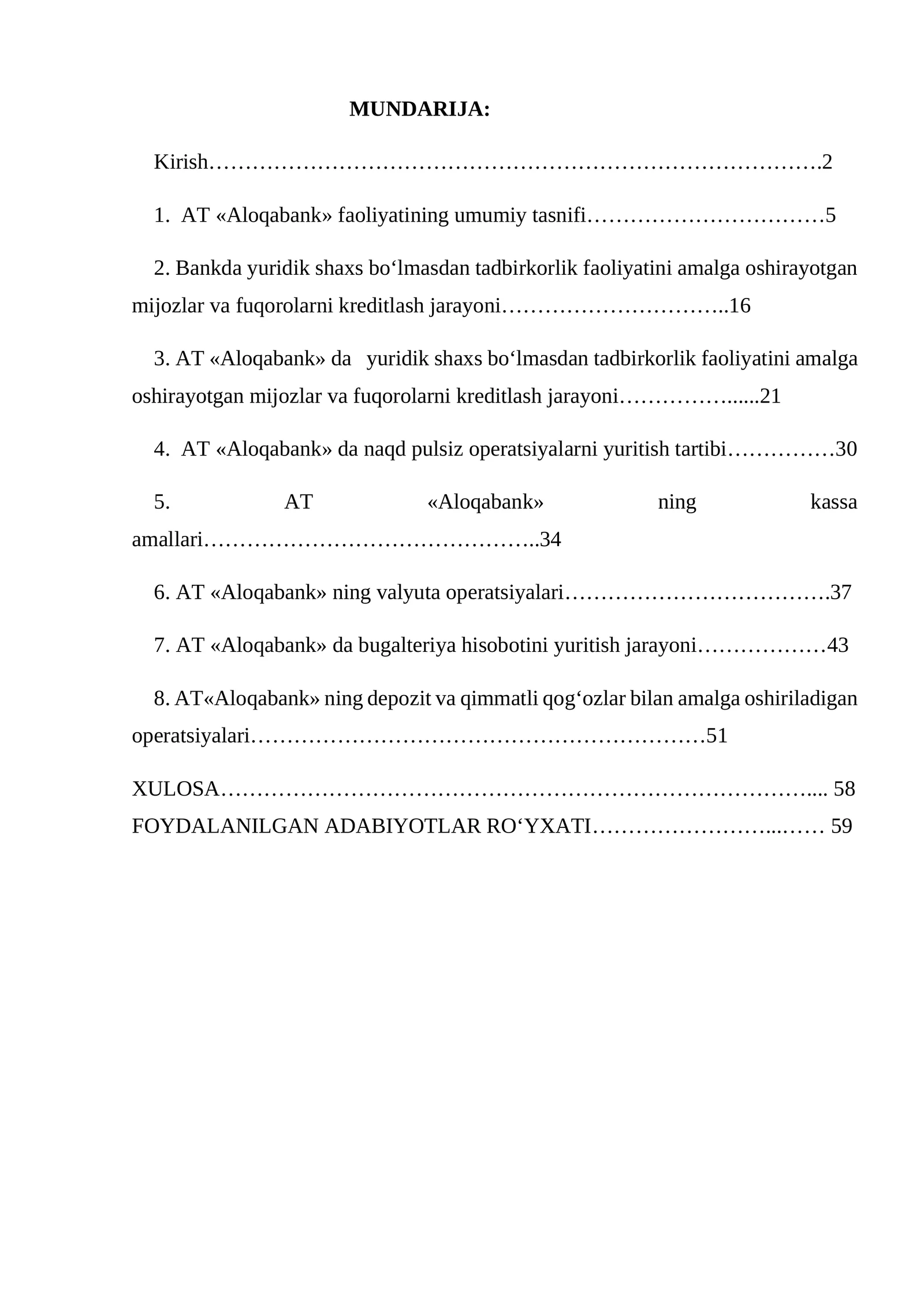 AT «Aloqabank» faoliyatining umumiy tasnifi Aloqabank hisoboti