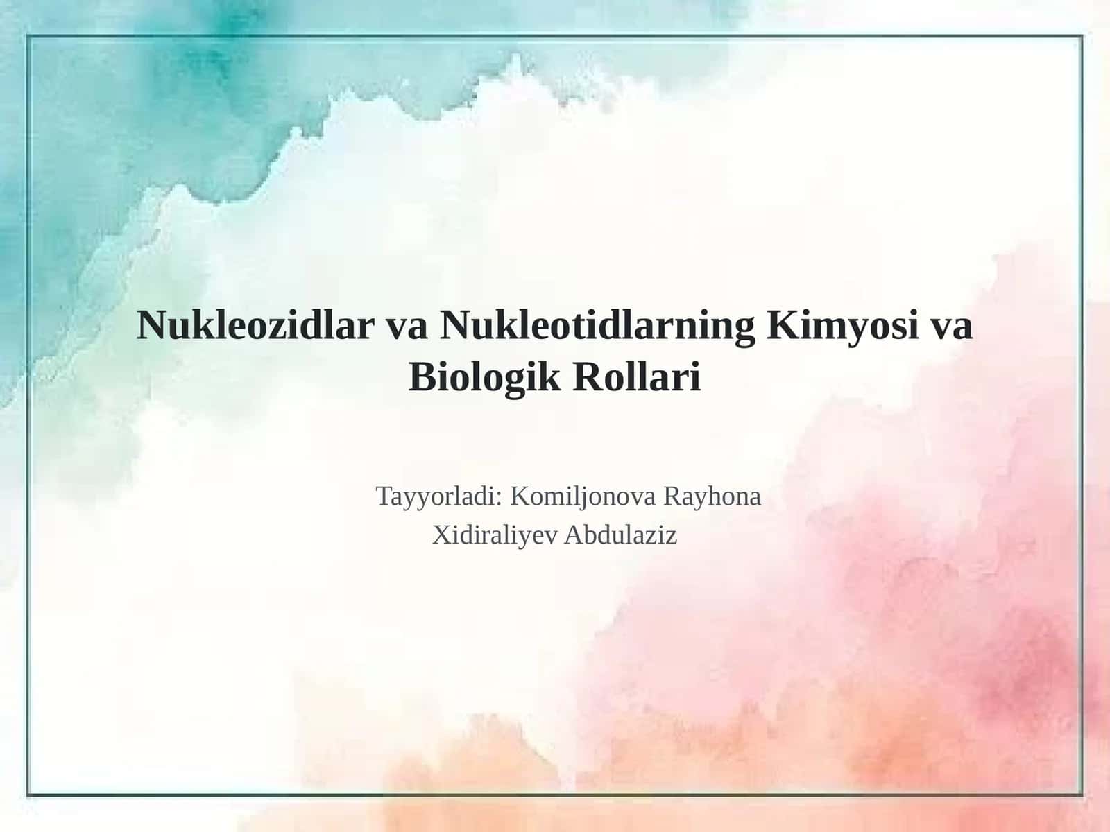 Nukleozidlar va Nukleotidlarning Kimyosi va Biologik Rollari