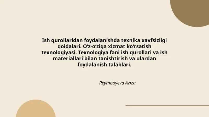 Ish qurollaridan foydalanishda texnika xavfsizligi qoidalari