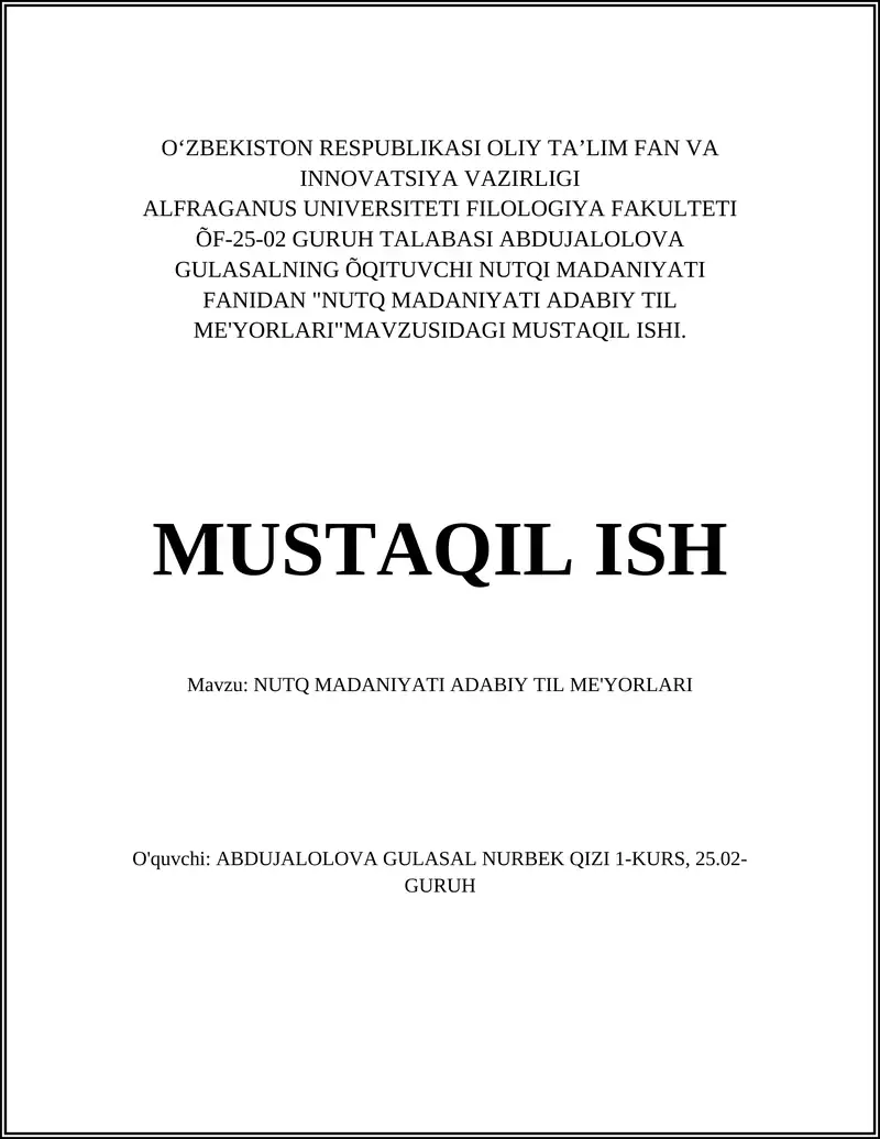 NUTQ MADANIYATI ADABIY TIL ME'YORLARI