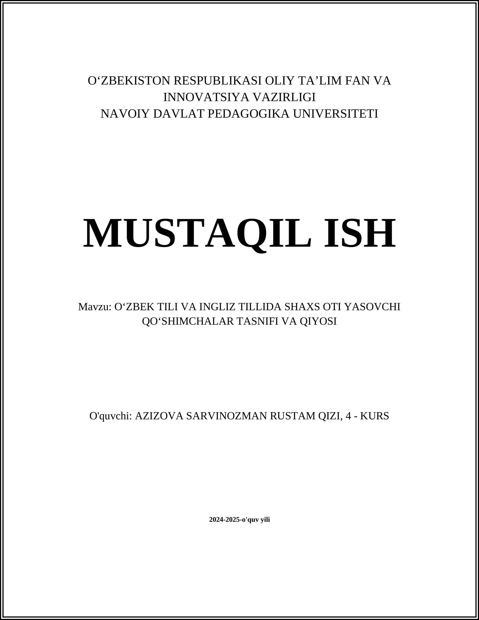 Oʻzbek Tili va Ingliz Tillida Shaxs Oti Yasovchi Qo'shimchalar Tasnifi va Qiyosi