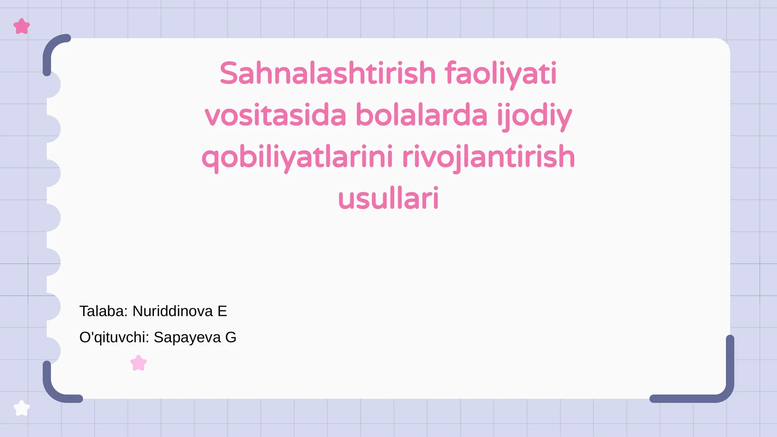 Sahnalashtirish faoliyati vositasida bolalarda ijodiy qobiliyatlarini rivojlantirish usullari