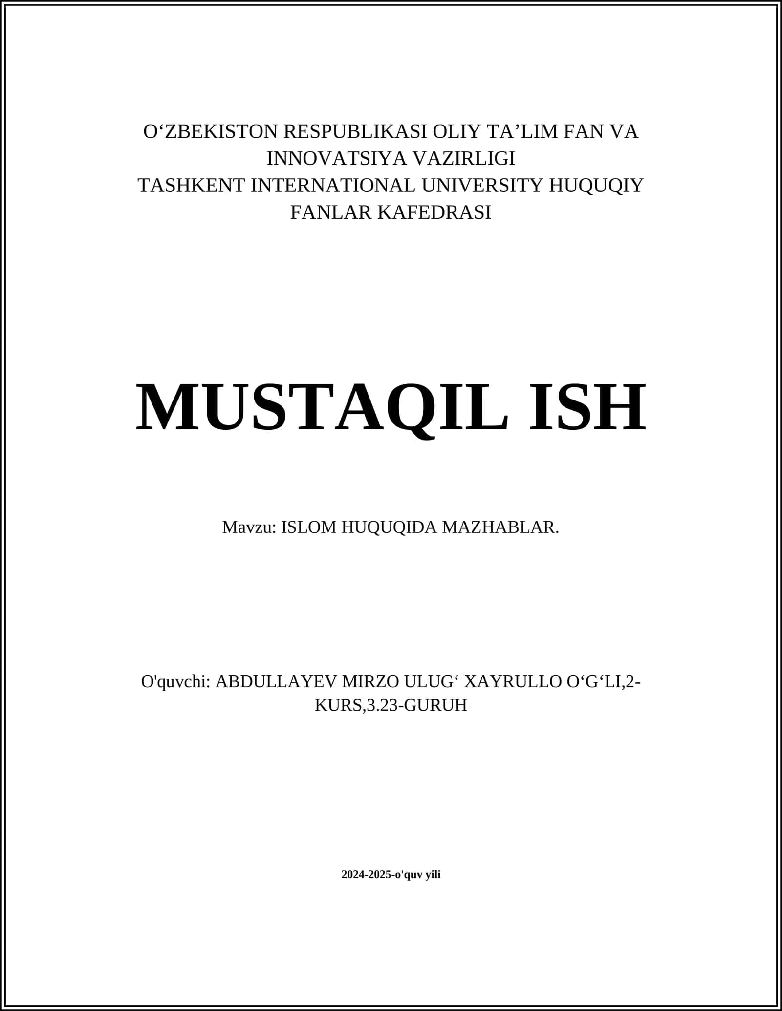 ISLOM HUQUQIDA MAZHABLAR