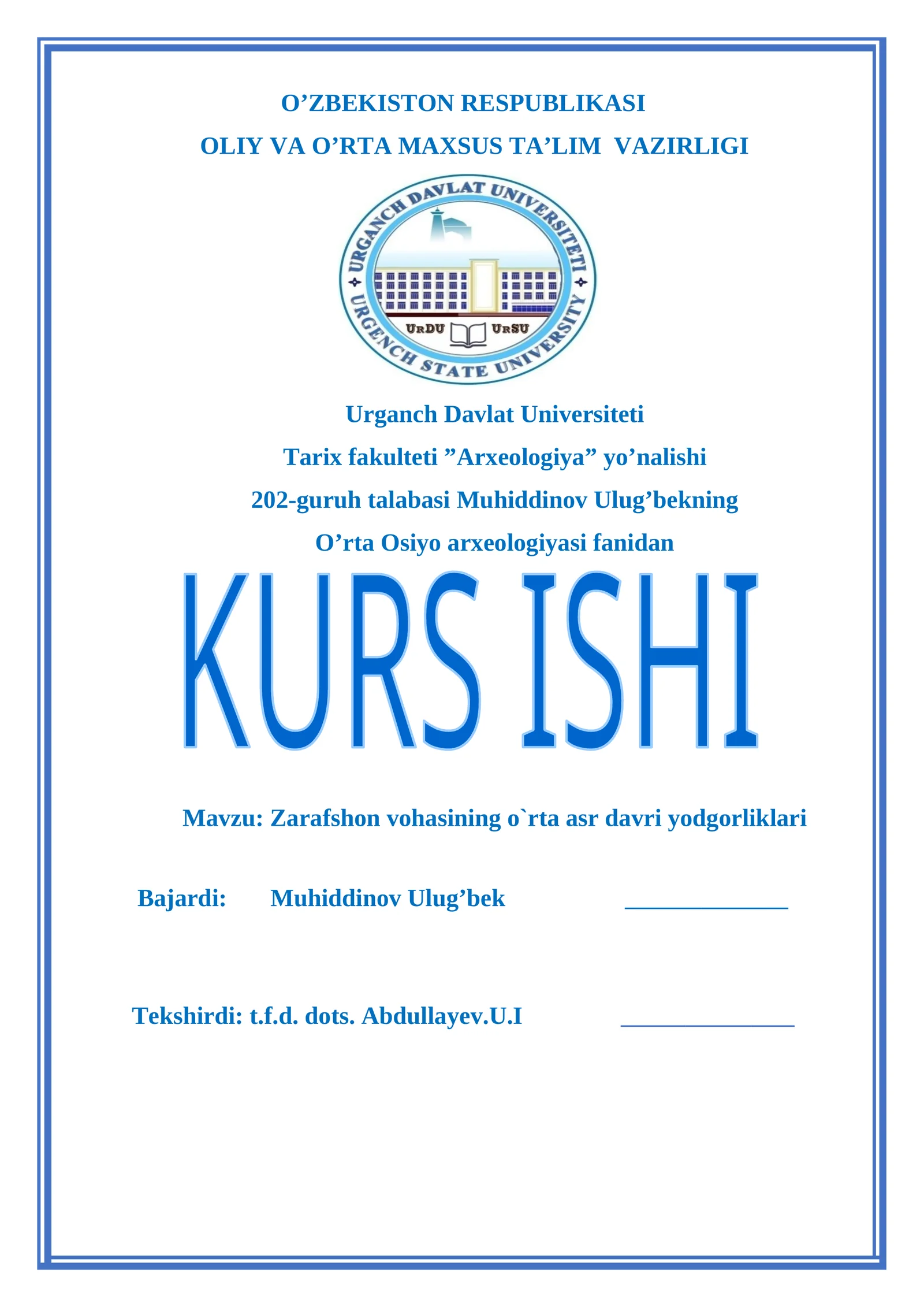 Zarafshon vohasining o`rta asr davri yodgorliklari