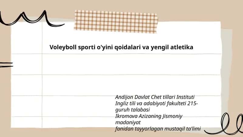 Voleyboll sporti o'yini qoidalari va yengil atletika