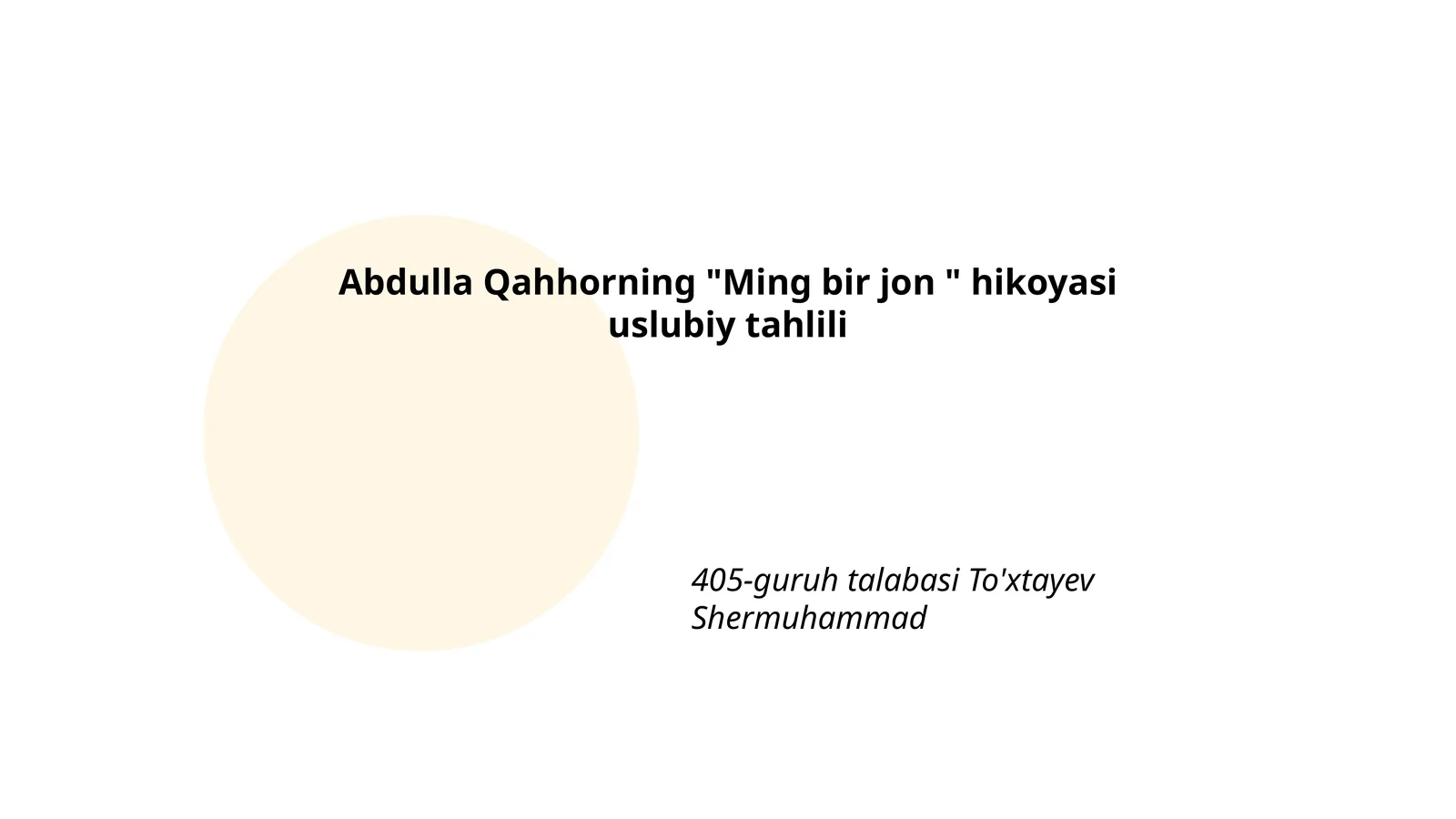Abdulla Qahhorning "Ming bir jon " hikoyasi uslubiy tahlili