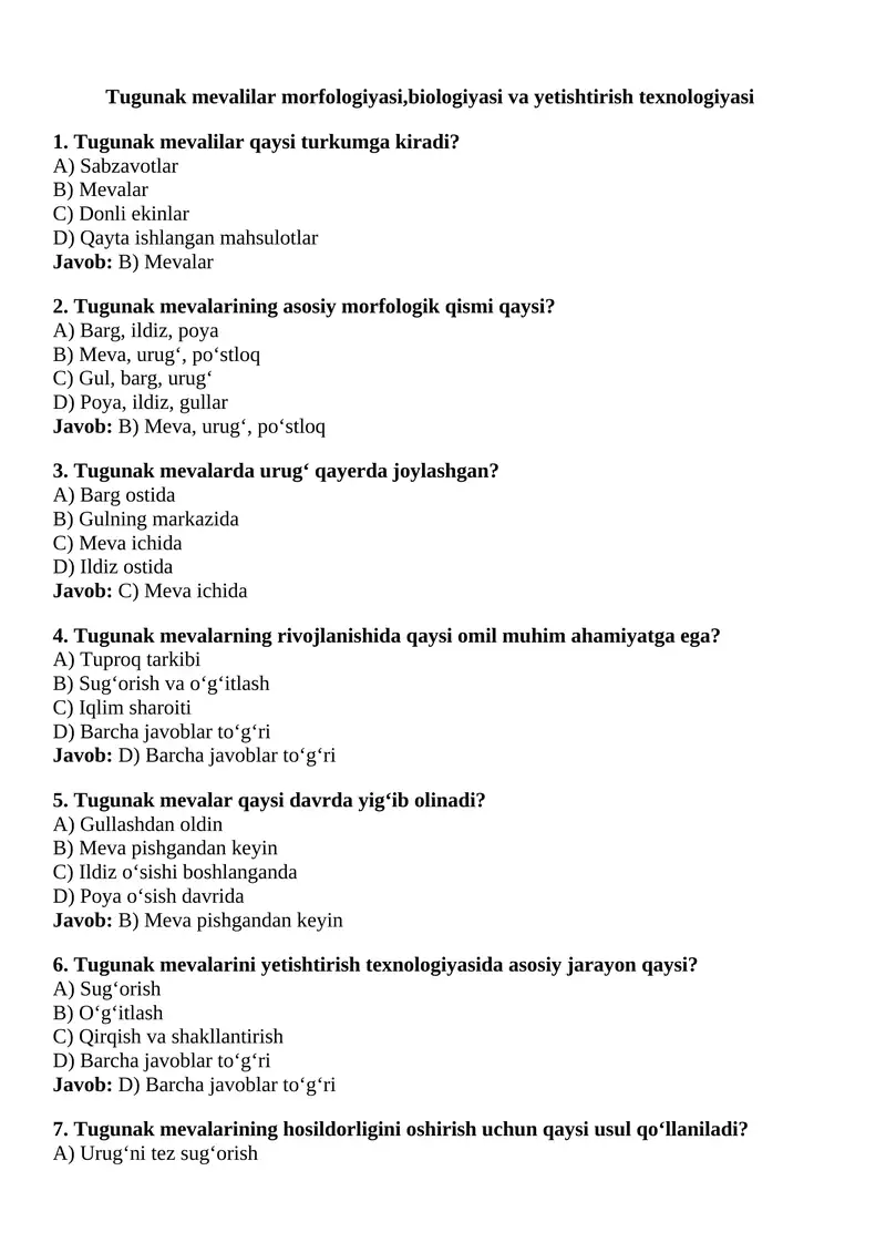 Tugunak mevalilar morfologiyasi,biologiyasi va yetishtirish texnologiyasi