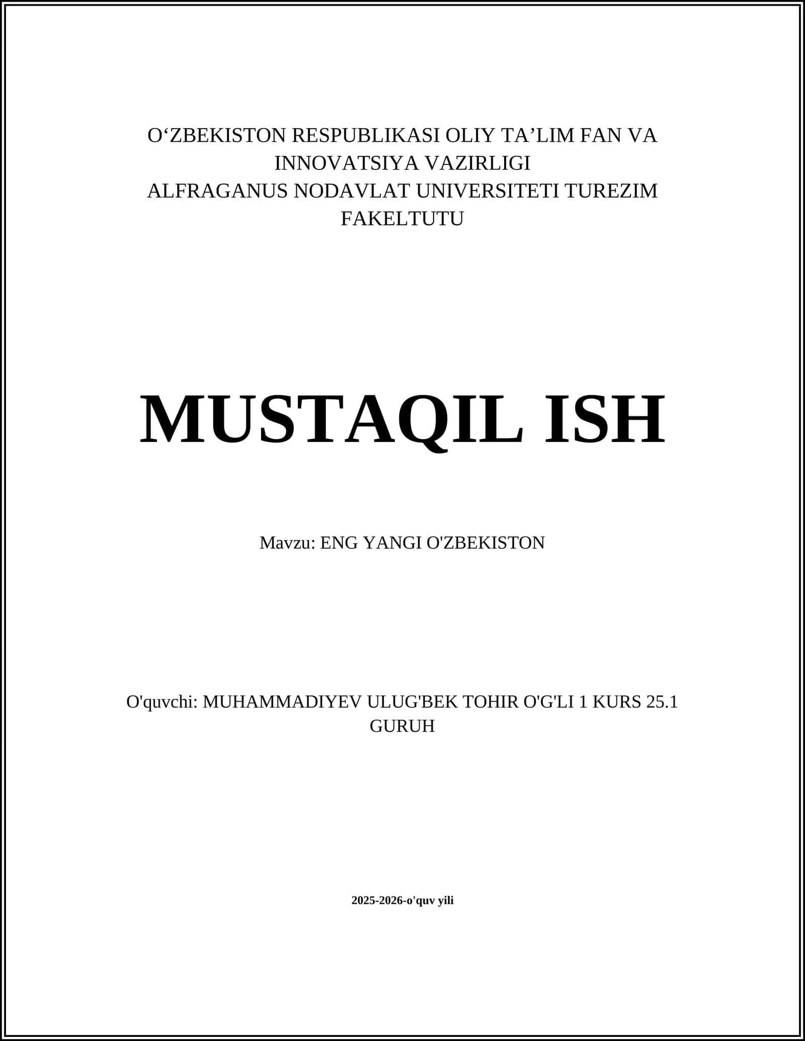 ENG YANGI O'ZBEKISTON
