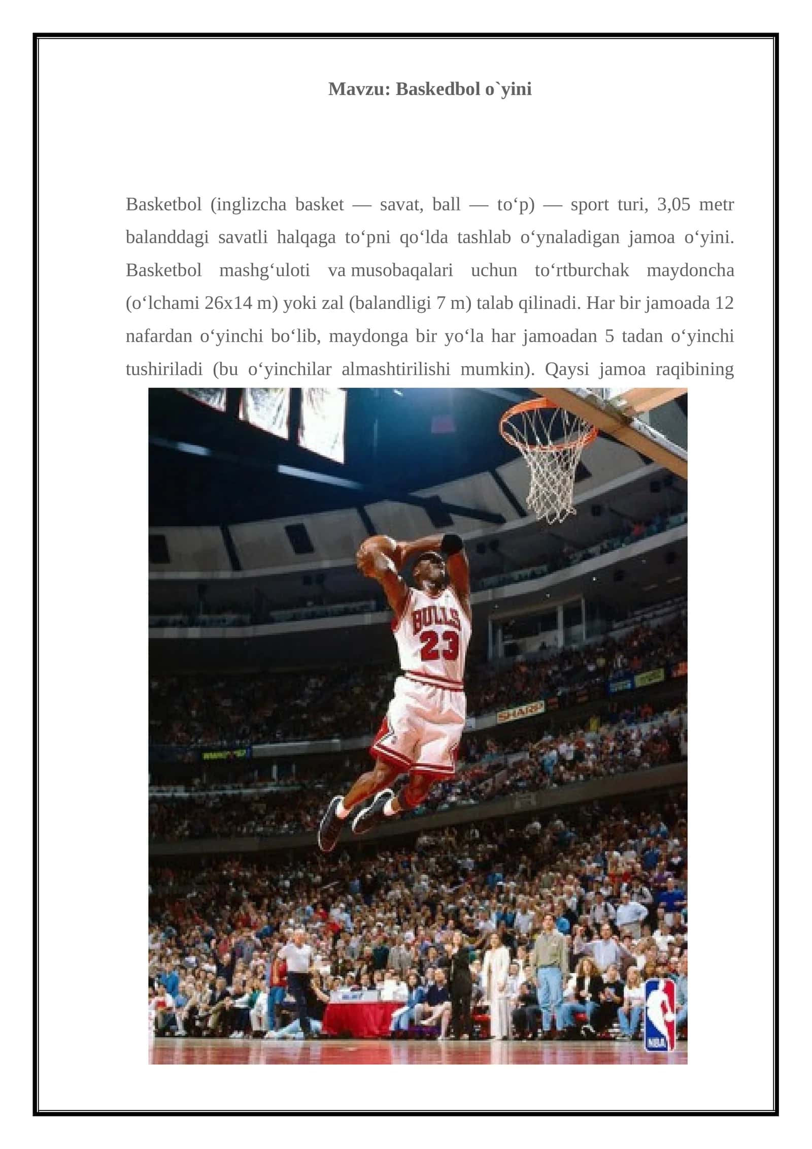 Baskedbol o`yini