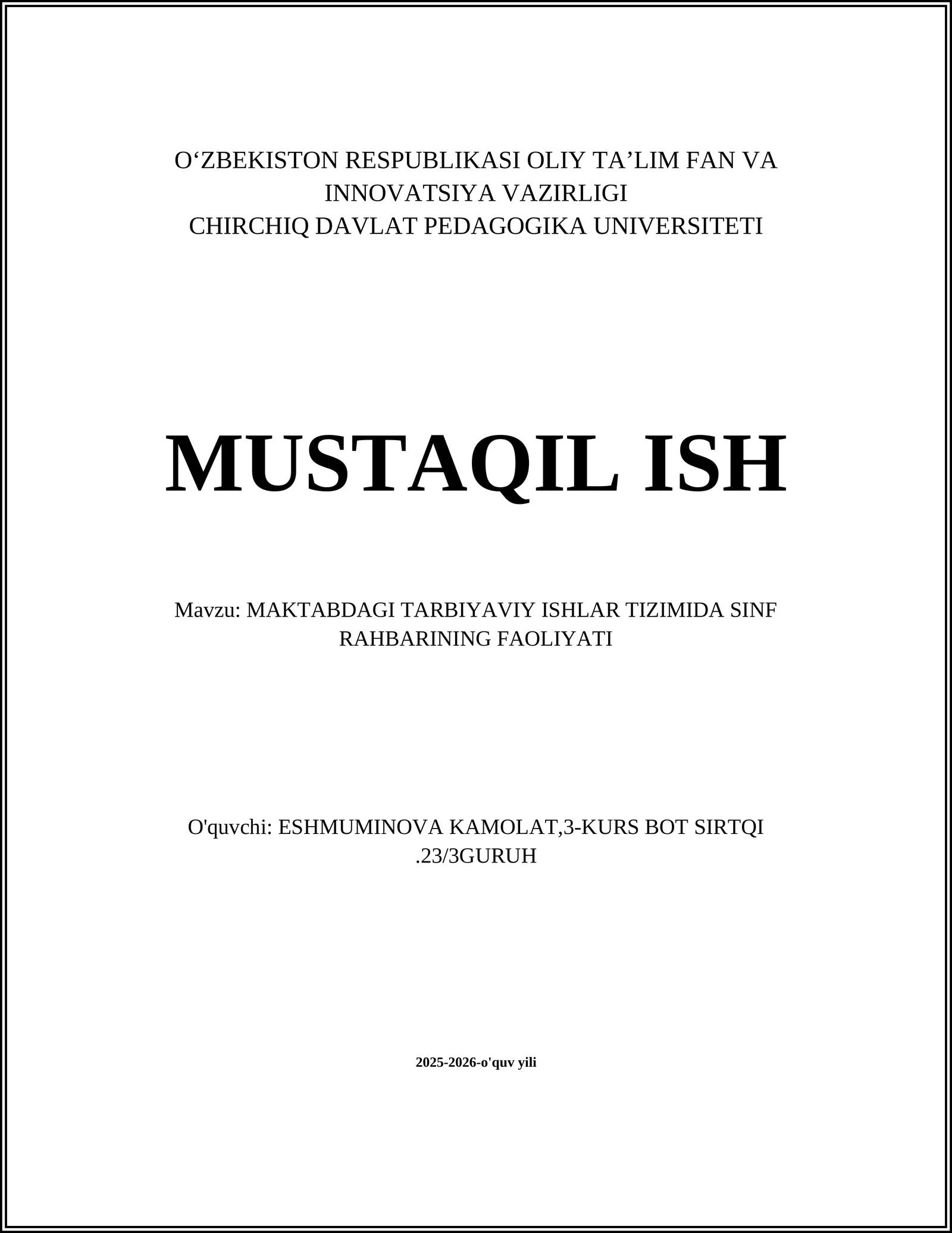 MAKTABDAGI TARBIYAVIY ISHLAR TIZIMIDA SINF RAHBARINING FAOLIYATI