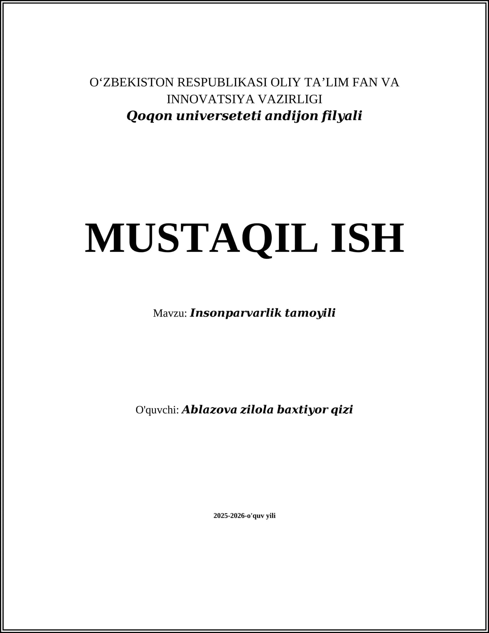 Insonparvarlik tamoyilining mohiyati va asosiy printsiplari