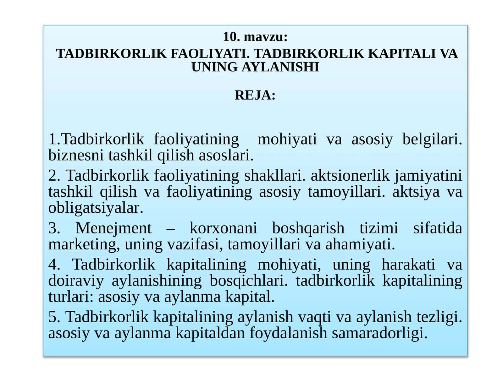 TADBIRKORLIK FAOLIYATI.tadbirkorlikkapitalivauningaylanishi