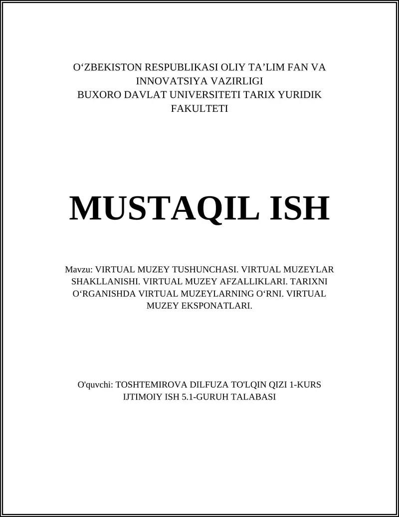 VIRTUAL MUZEY TUSHUNCHASI