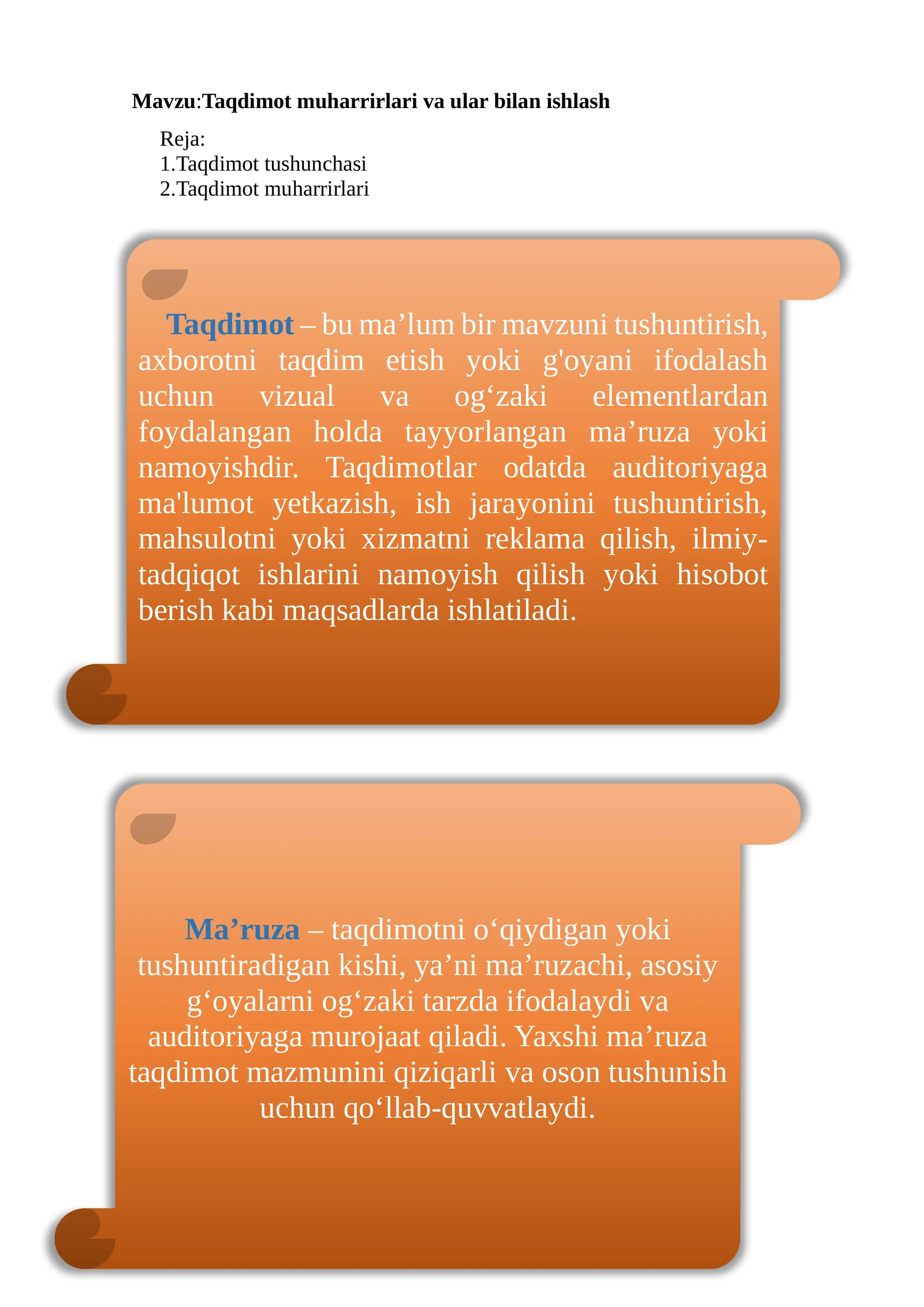 Taqdimot muharrirlari va ular bilan ishlash