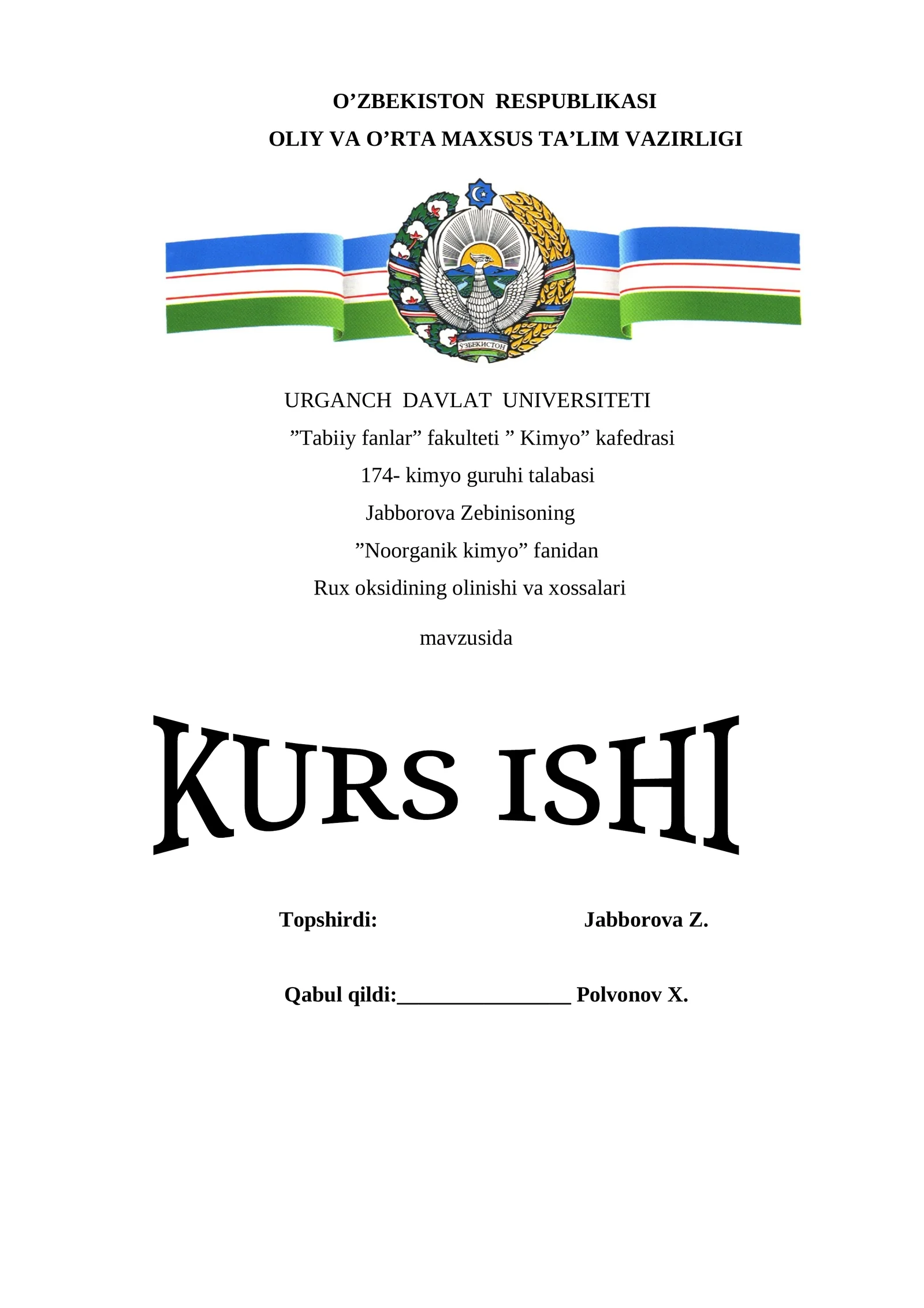 Rux oksidining olinishi va xossalari