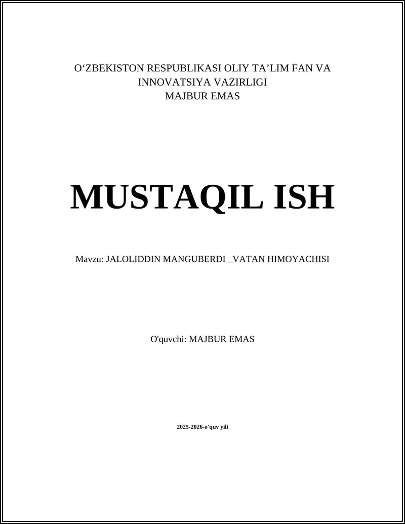 JALOLIDDIN MANGUBERDI _VATAN HIMOYACHISI