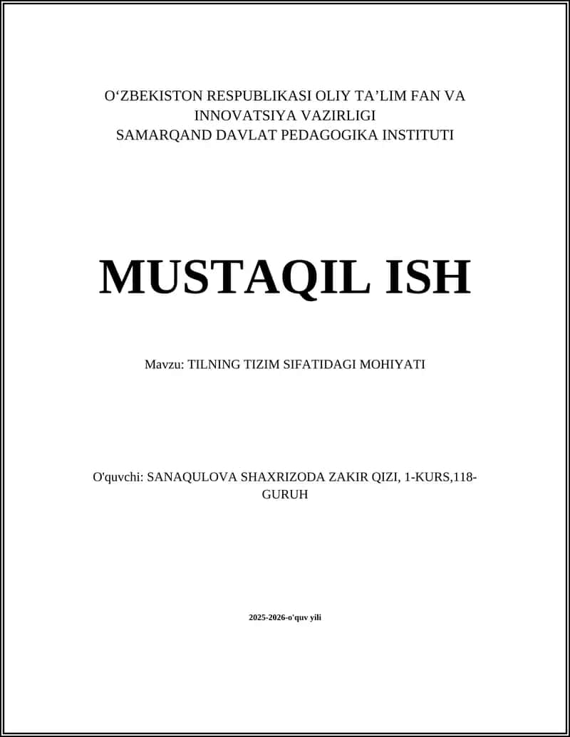 TILNING TIZIM SIFATIDAGI MOHIYATI