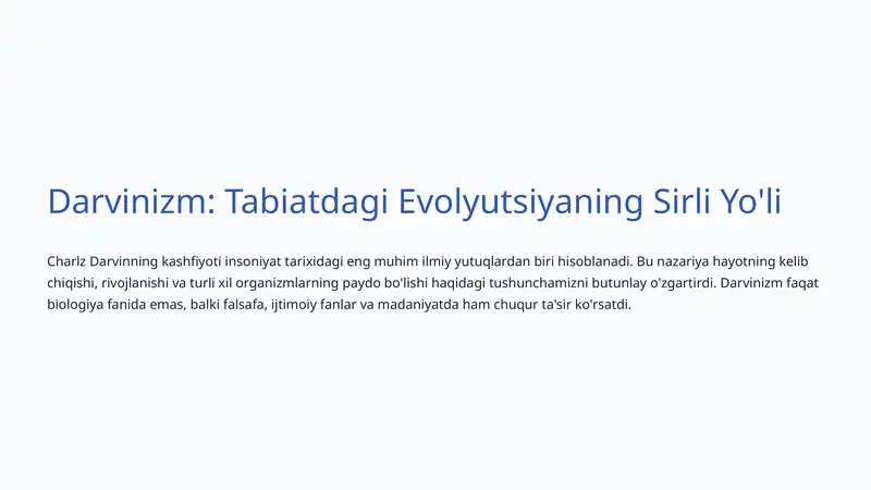 Darvinizm: Tabiatdagi Evolyutsiyaning Sirli Yo'li
