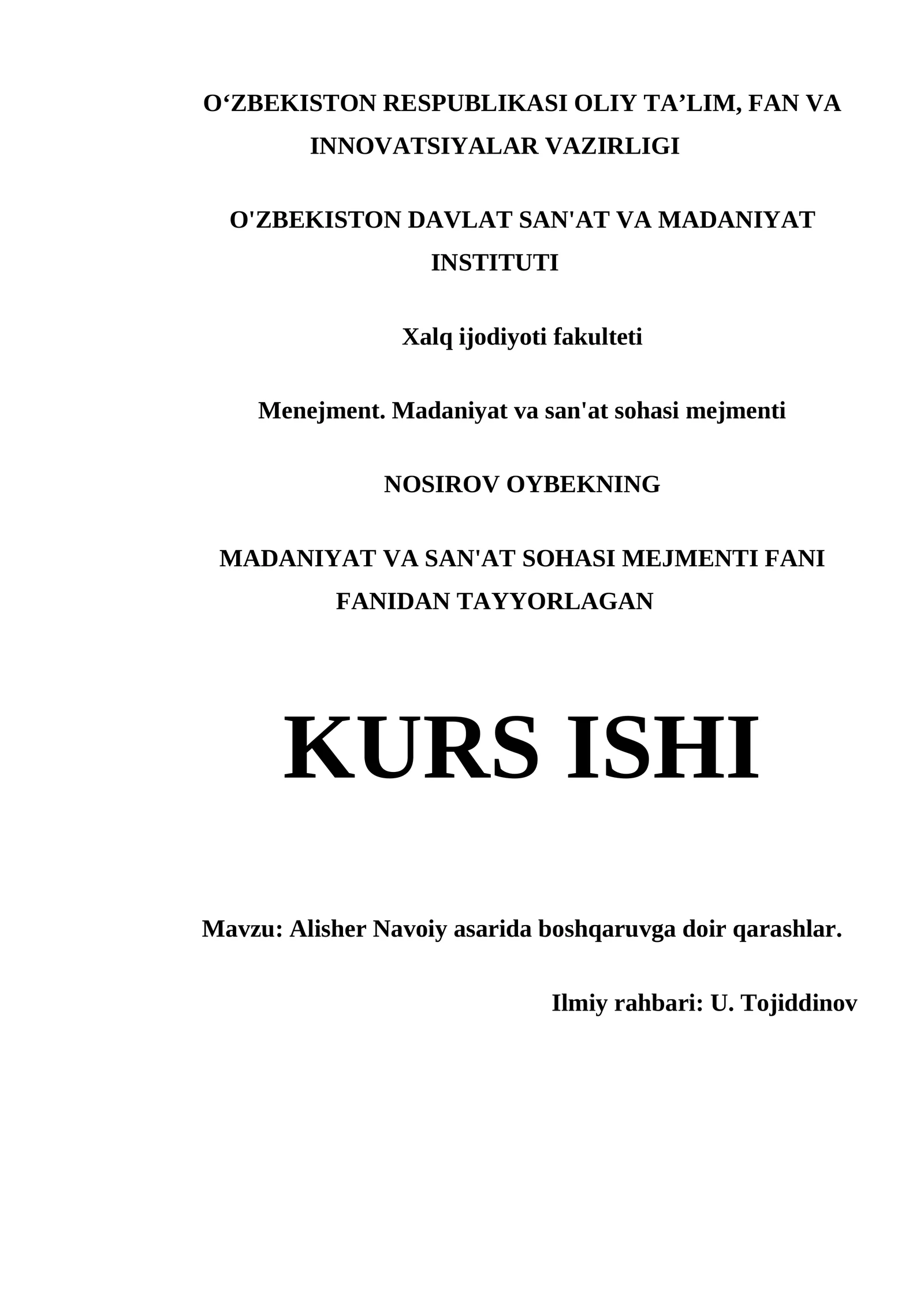 Alisher Navoiy asarida boshqaruvga doir qarashlar