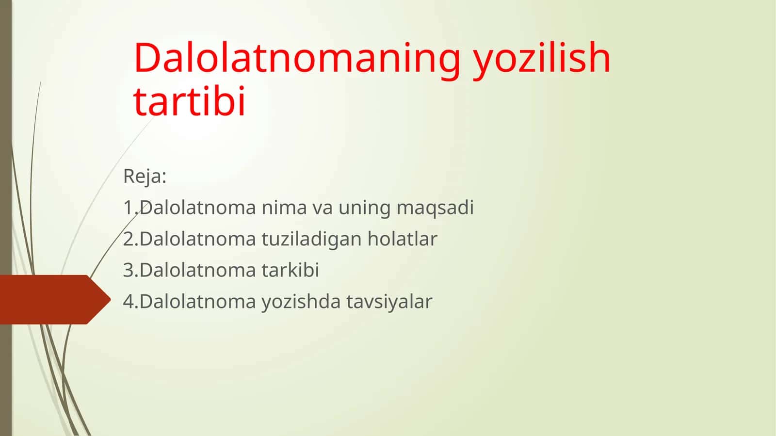 Dalolatnomaning yo'zilish tartibi
