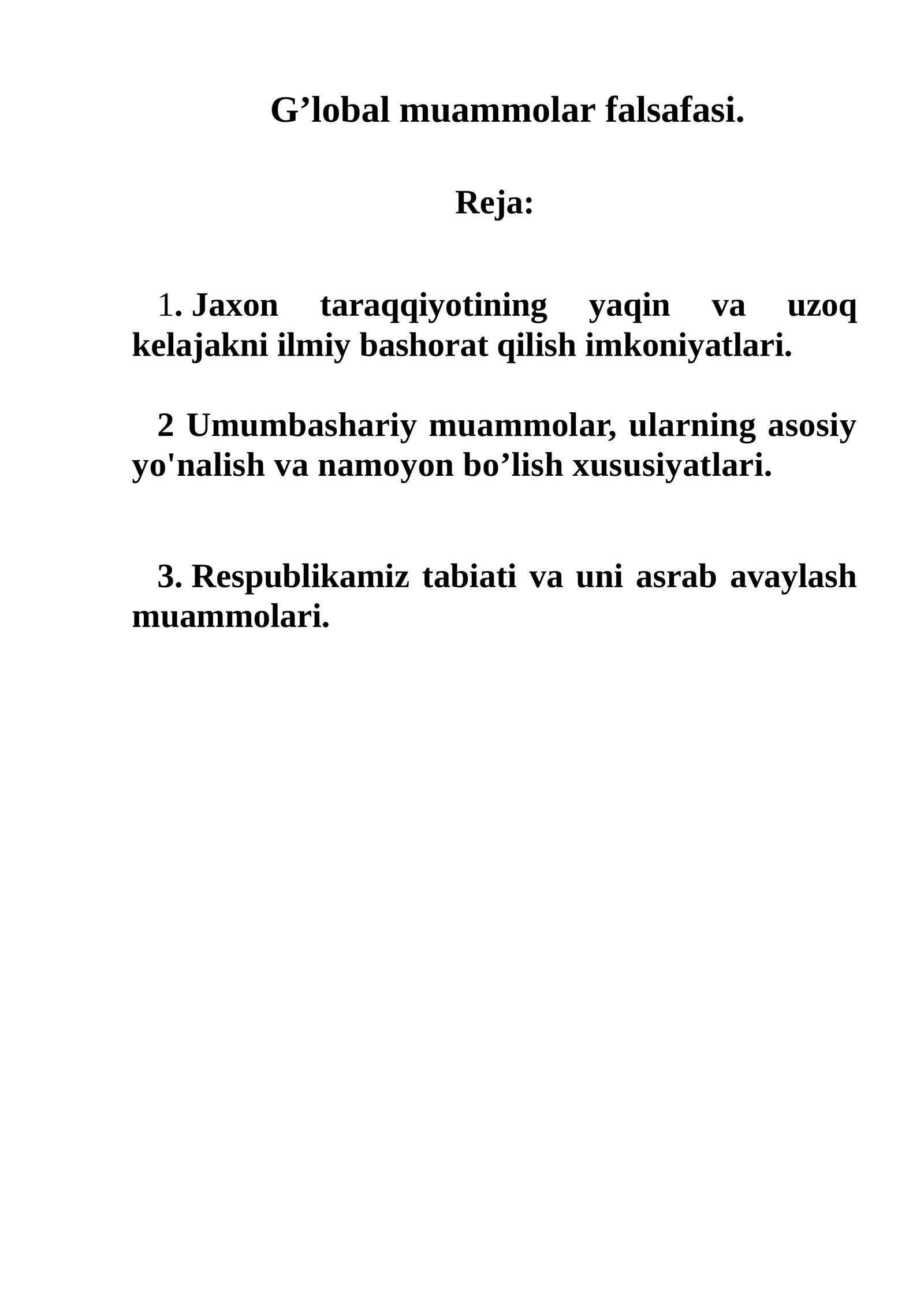 G’lobal muammolar falsafasi