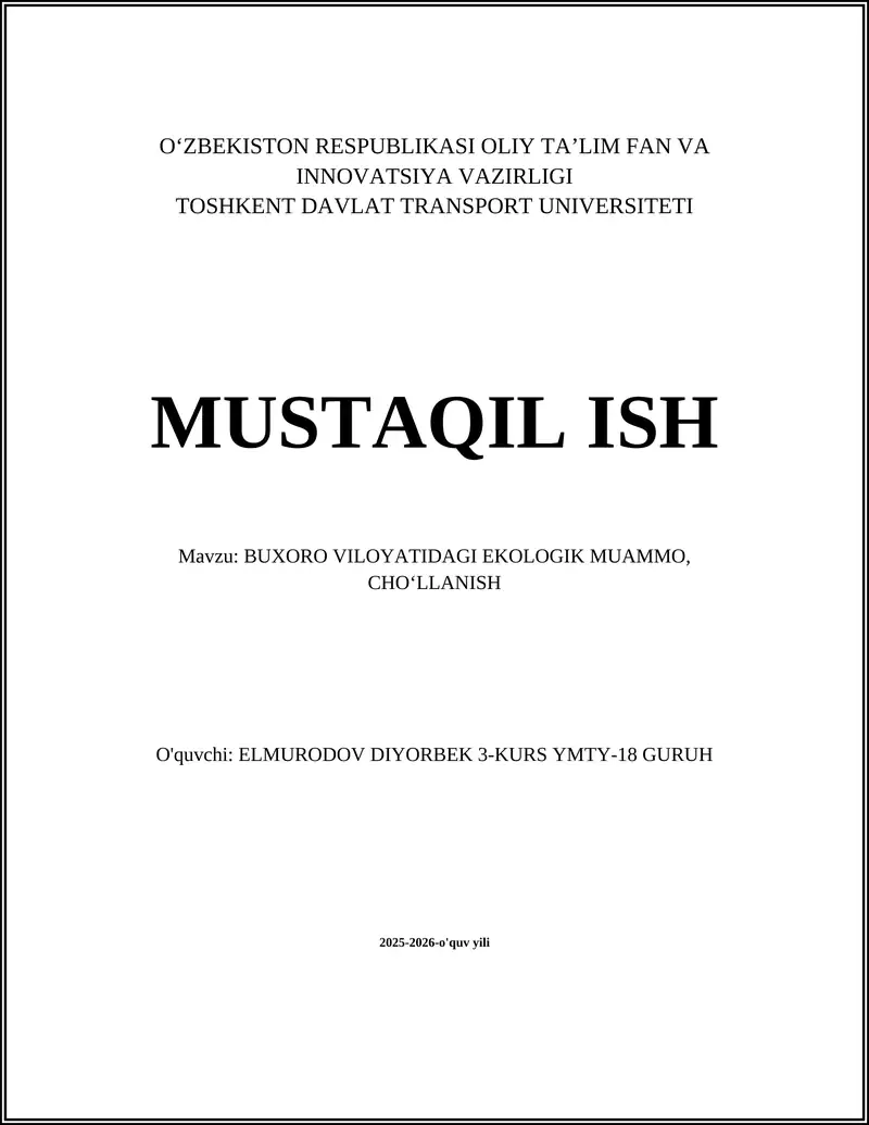 BUXORO VILOYATIDAGI EKOLOGIK MUAMMO, CHOʻLLANISH