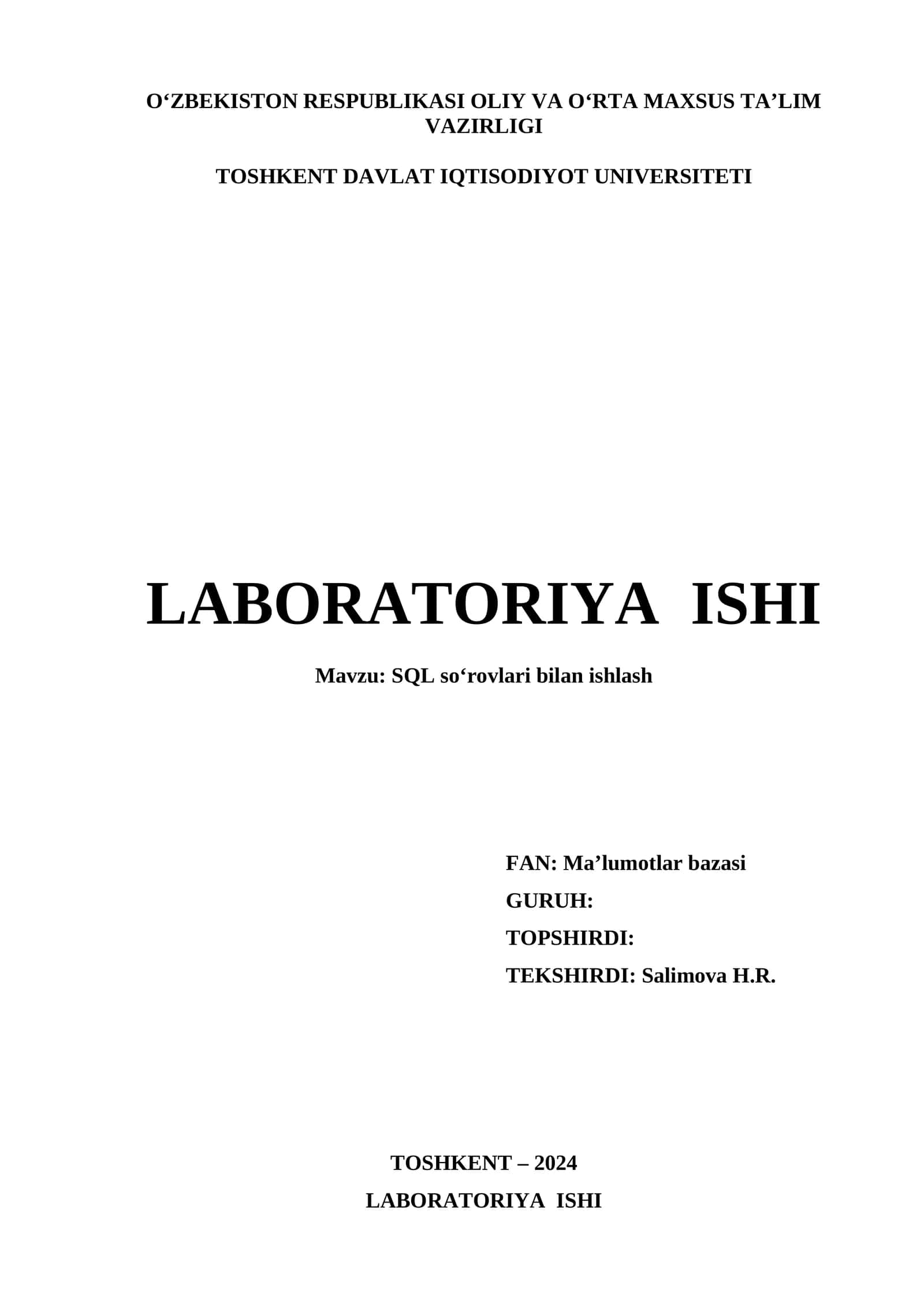 SQL so‘rovlari bilan ishlash
