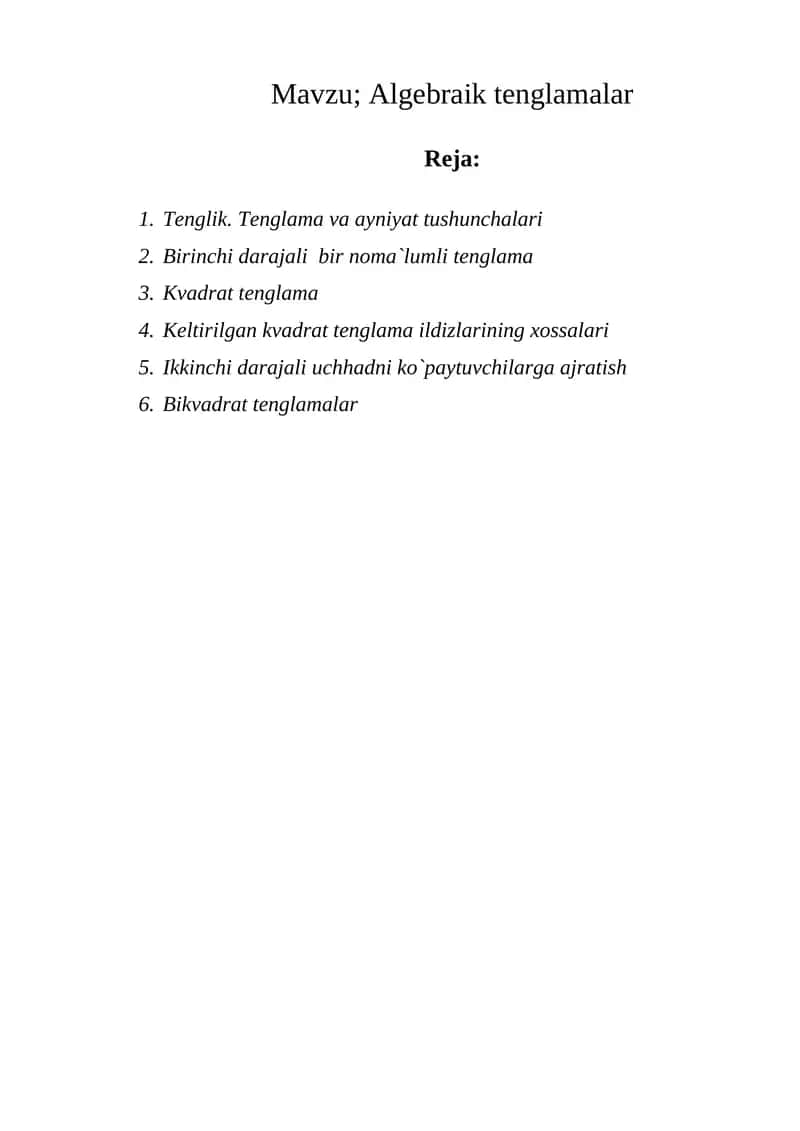 Algеbraik tеnglamalar