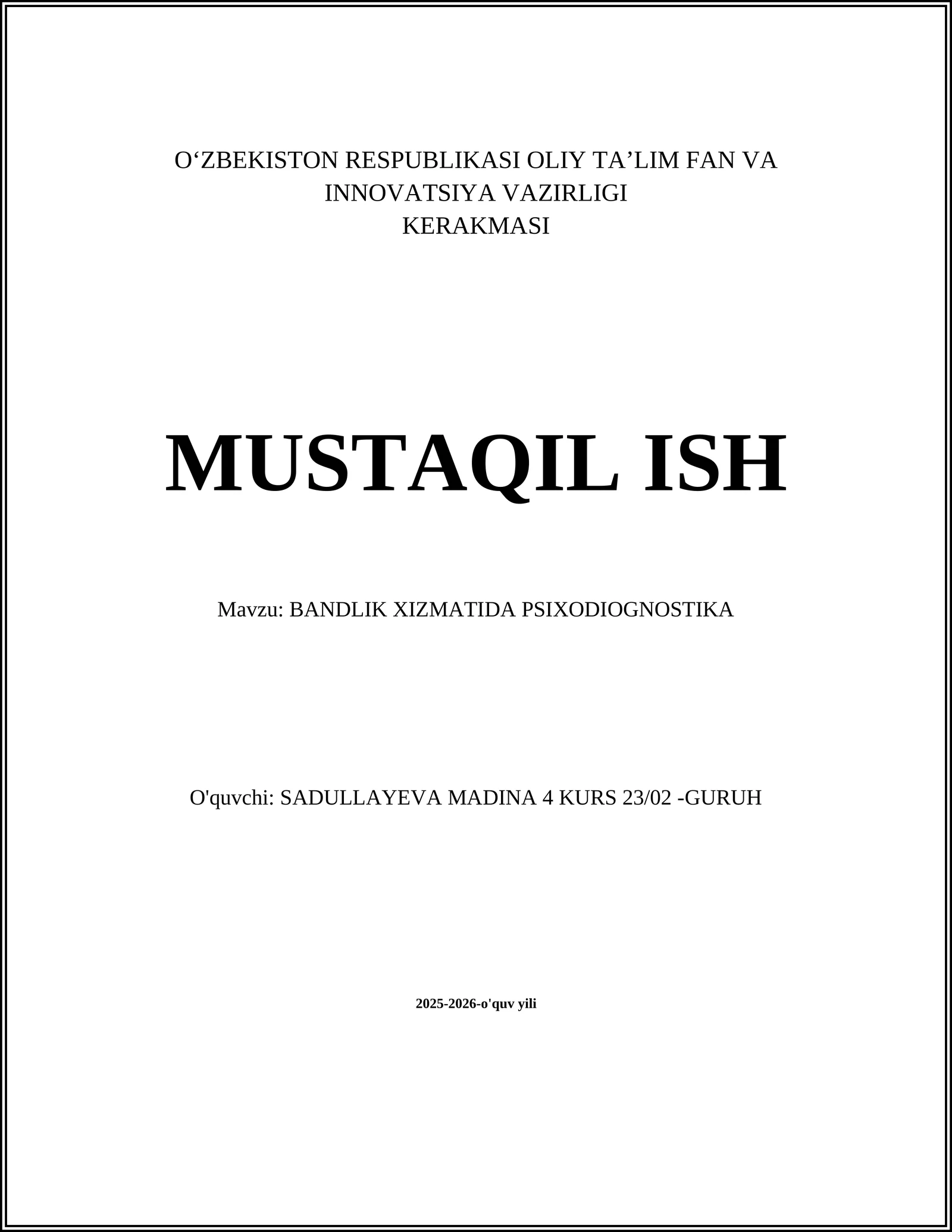 BANDLIK XIZMATIDA PSIXODIOGNOSTIKA