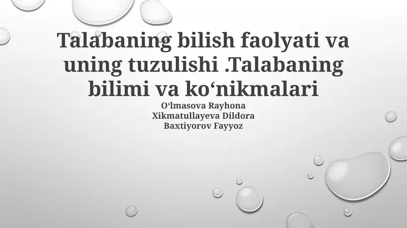 Talabaning bilish faolyati va uning tuzulishi