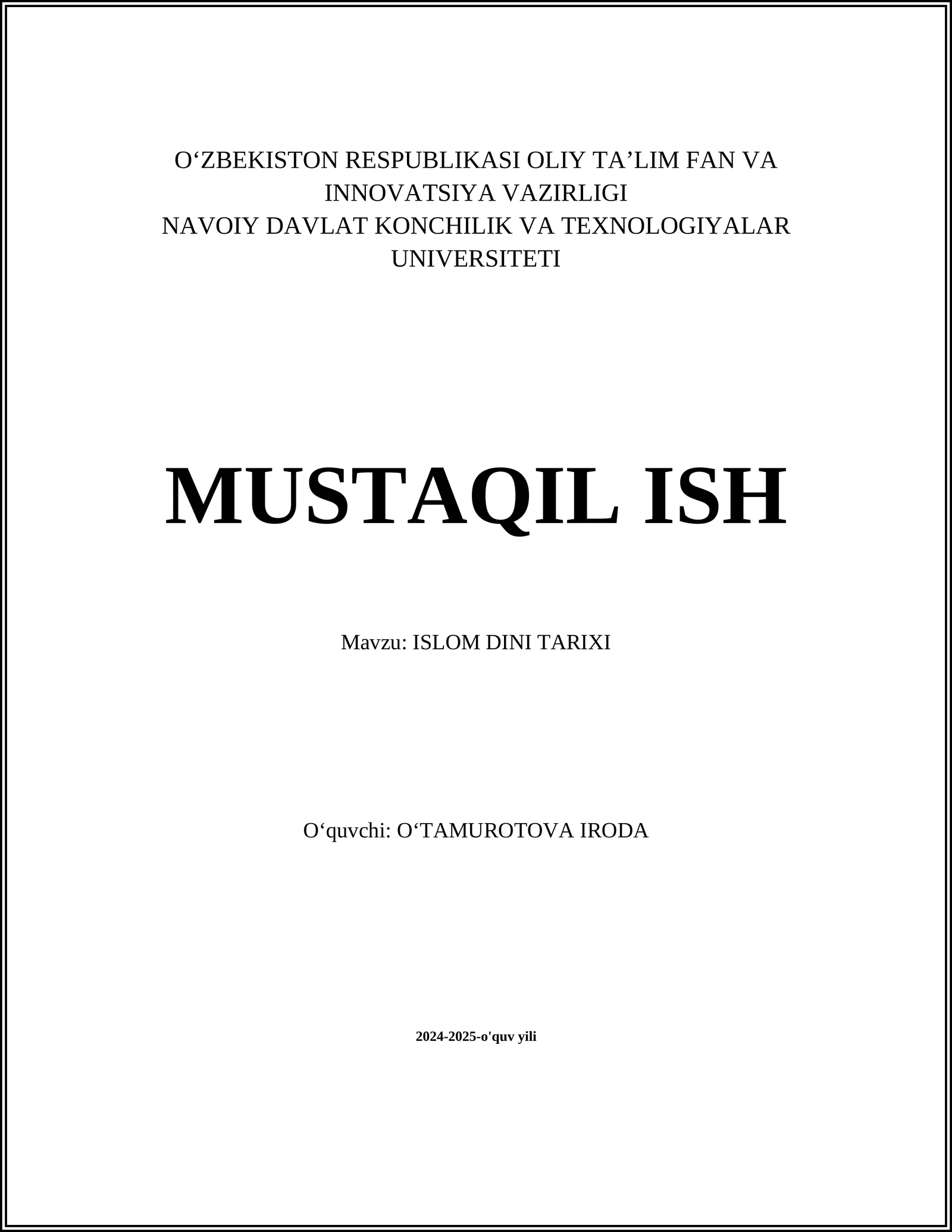 ISLOM DINI TARIXI